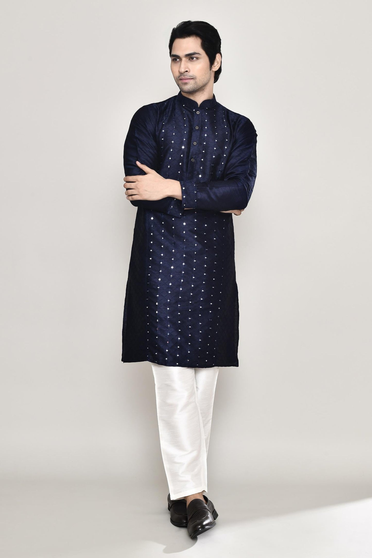 Kurta And Pant Set Blue Silk Mirrors Straight Work