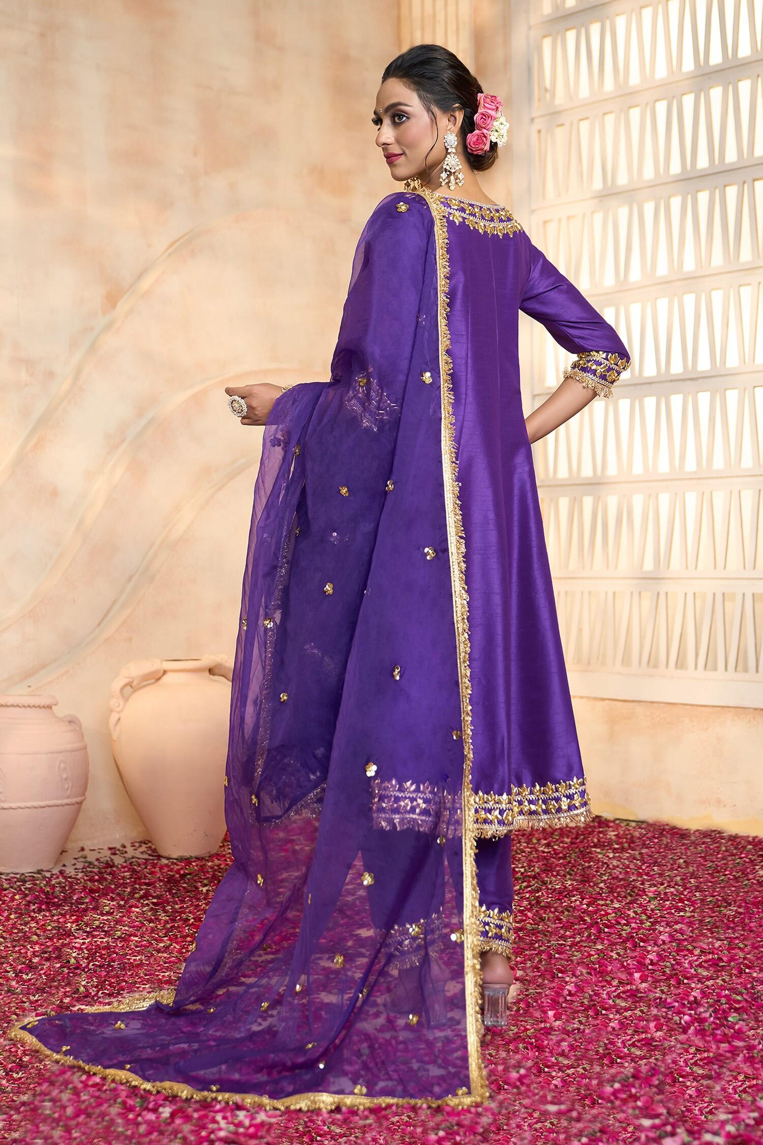 Blue Viscose, Cotton, Organza Embroidery, Lace, Gota Patti V-neck Anarkali Set - Designer Kurta Set