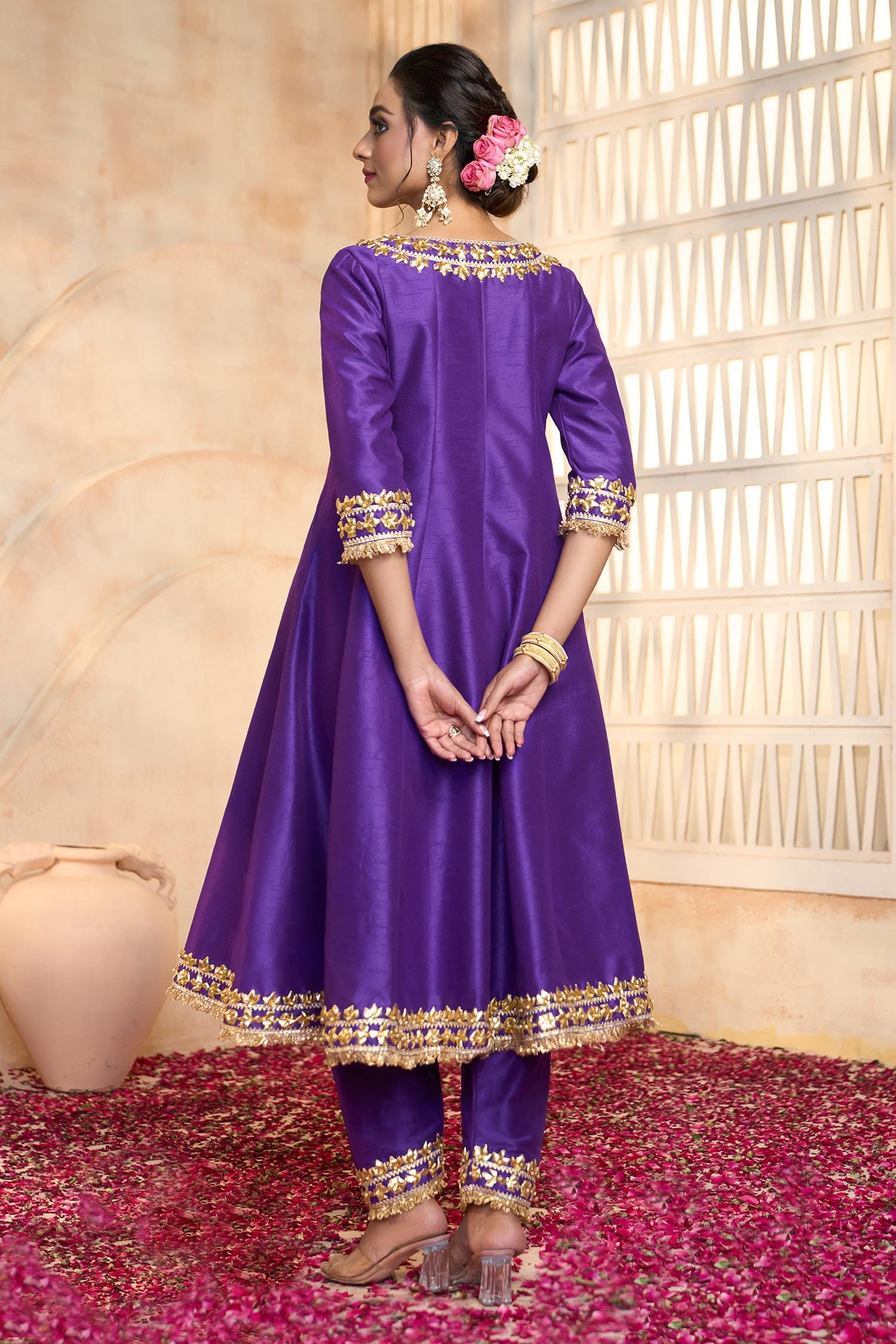 Blue Viscose, Cotton, Organza Embroidery, Lace, Gota Patti V-neck Anarkali Set - Designer Kurta Set