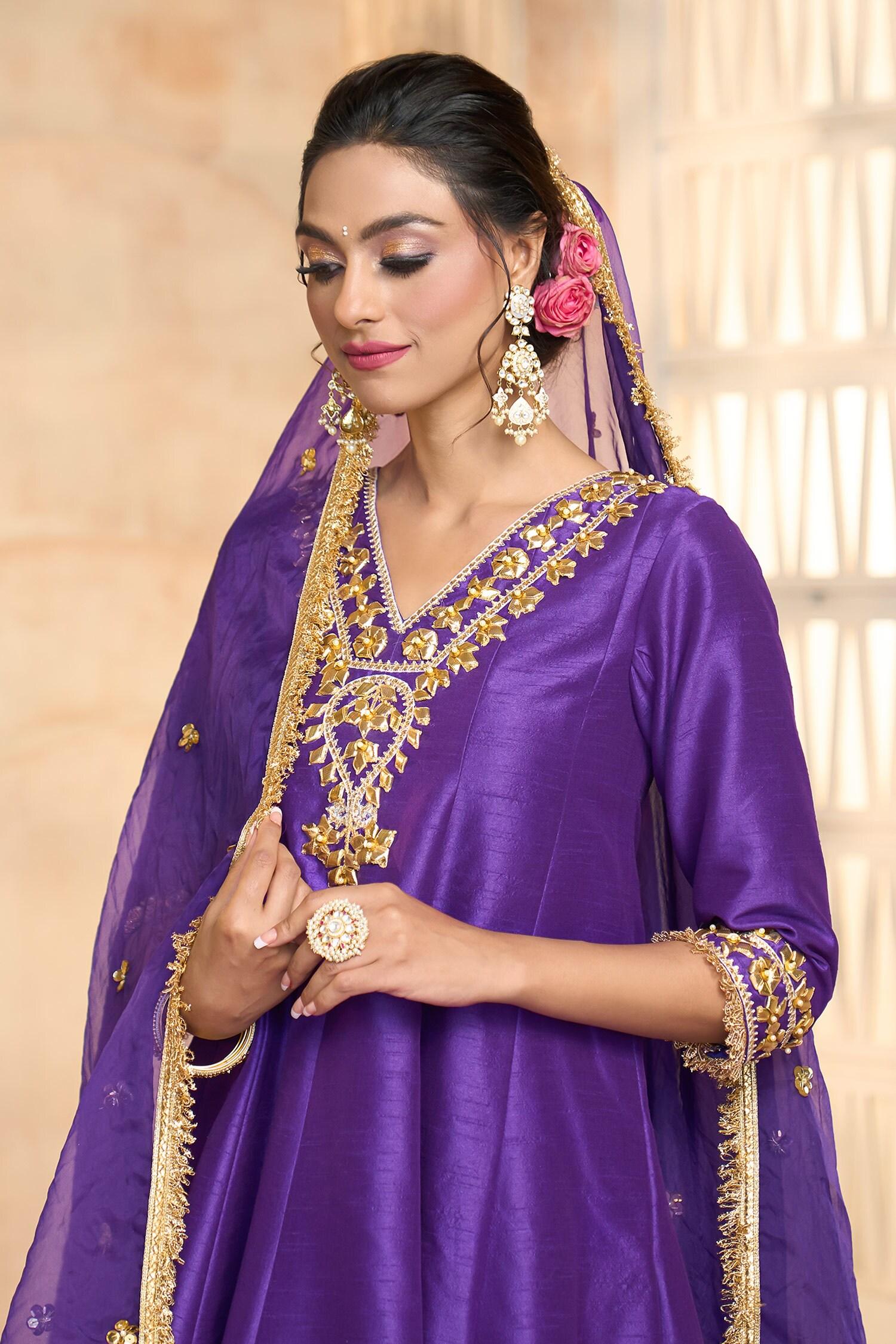 Blue Viscose, Cotton, Organza Embroidery, Lace, Gota Patti V-neck Anarkali Set - Designer Kurta Set