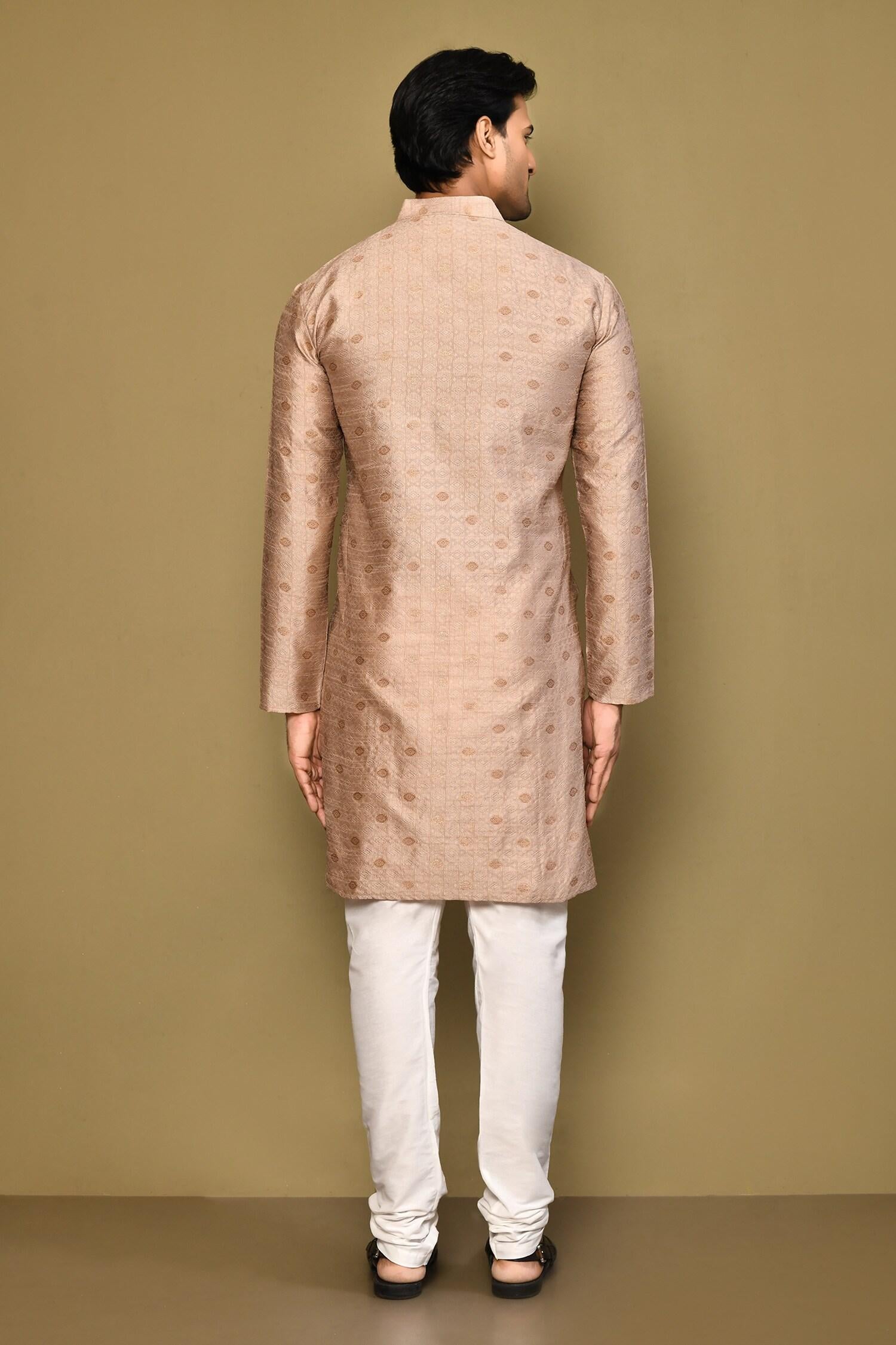 Kurta Set Brown Jacquard Polyester Viscose Geometric Pattern Woven