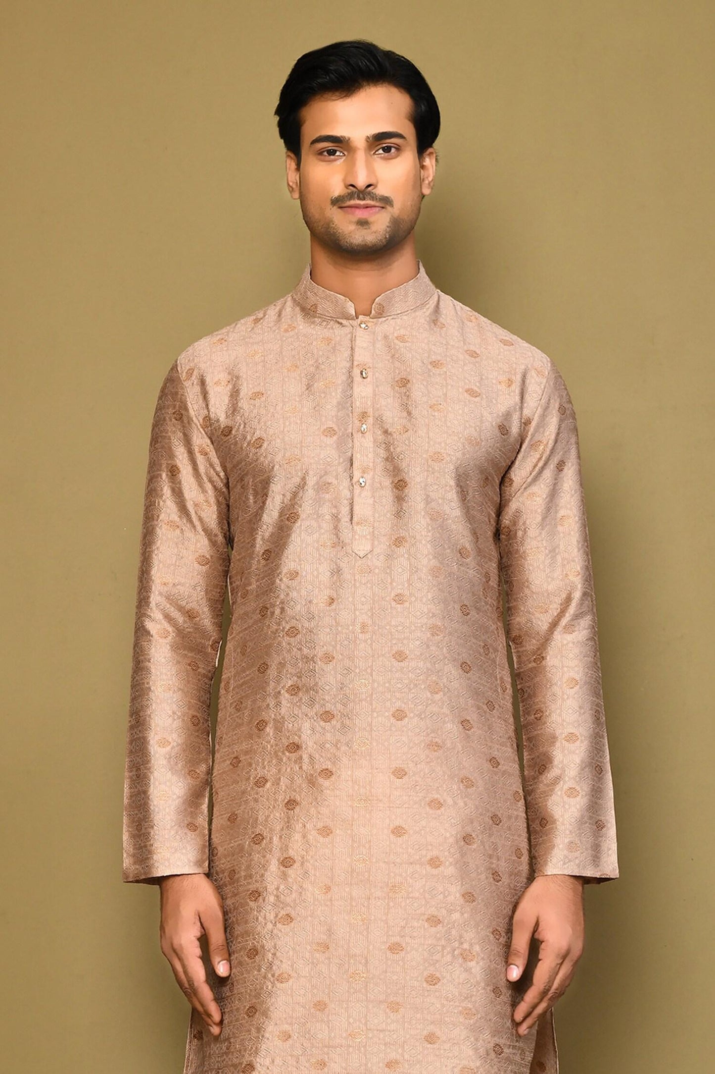 Kurta Set Brown Jacquard Polyester Viscose Geometric Pattern Woven