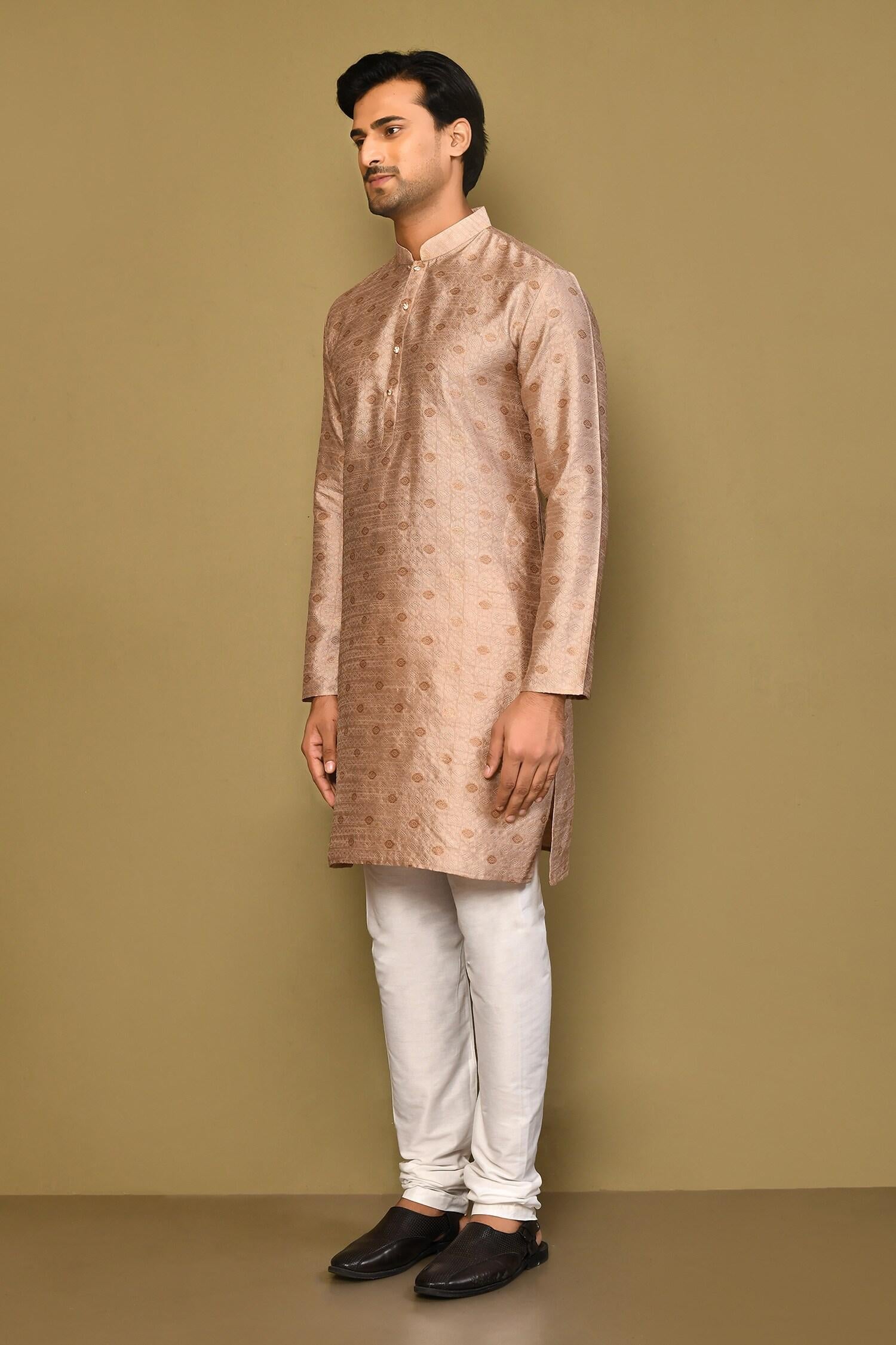 Kurta Set Brown Jacquard Polyester Viscose Geometric Pattern Woven
