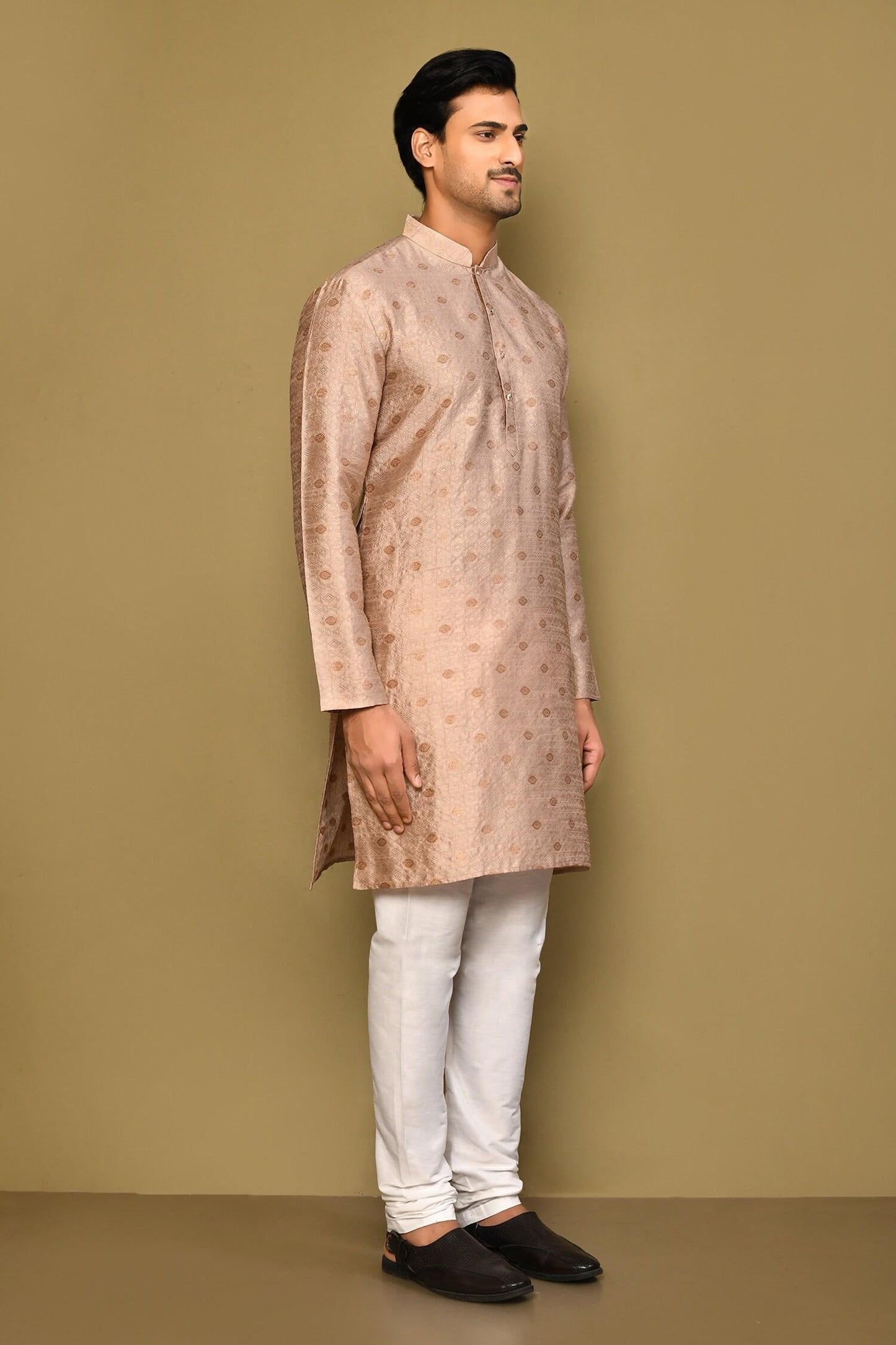 Kurta Set Brown Jacquard Polyester Viscose Geometric Pattern Woven
