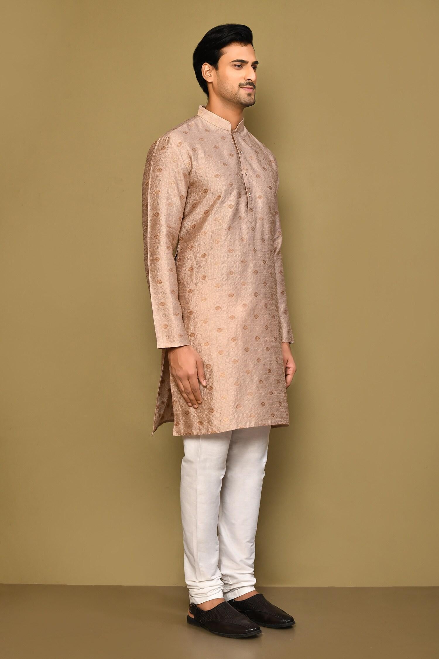 Kurta Set Brown Jacquard Polyester Viscose Geometric Pattern Woven
