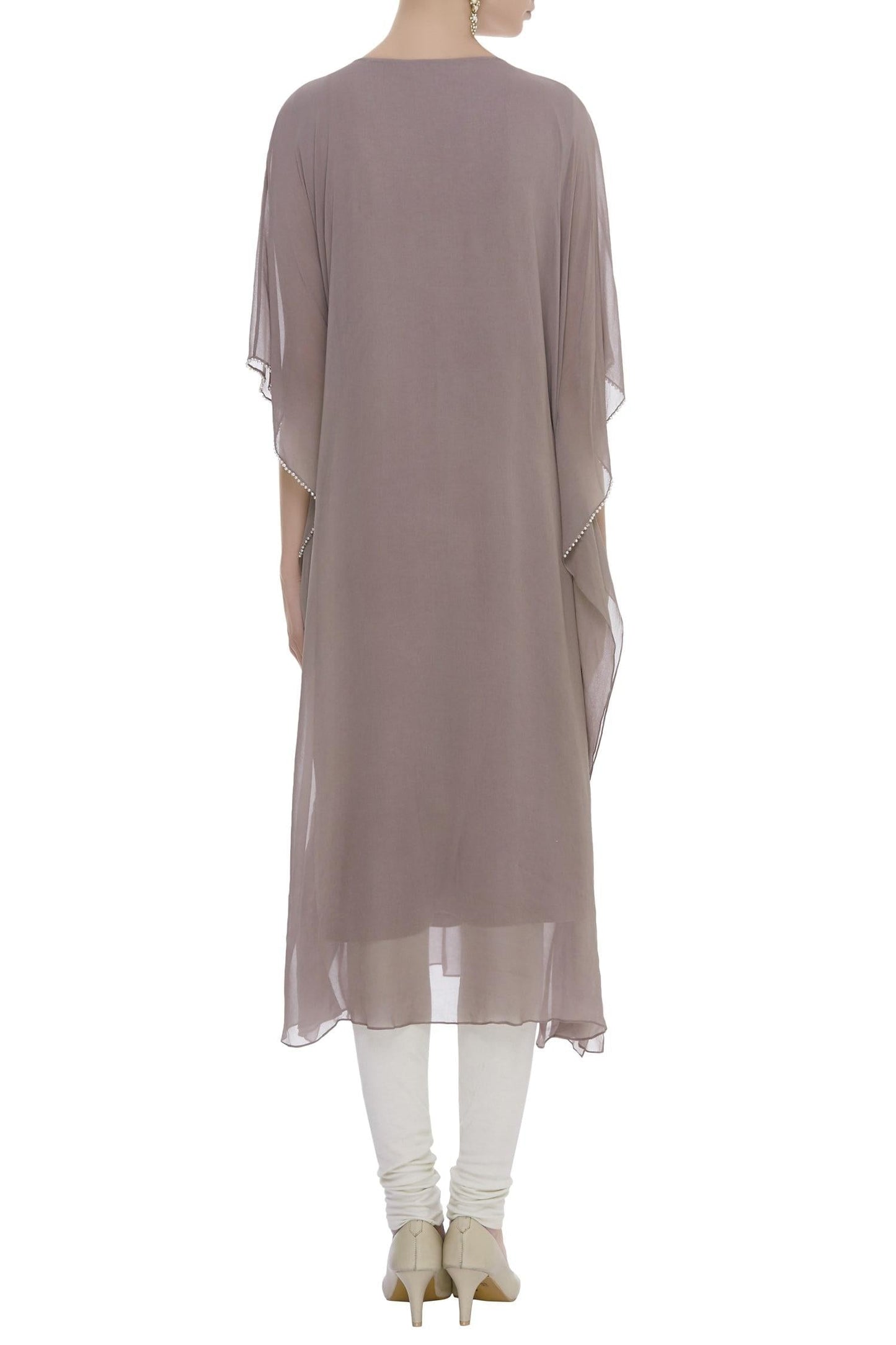 Brown Round Pearl Embellished Solid Kaftan - Designer Kurta Set