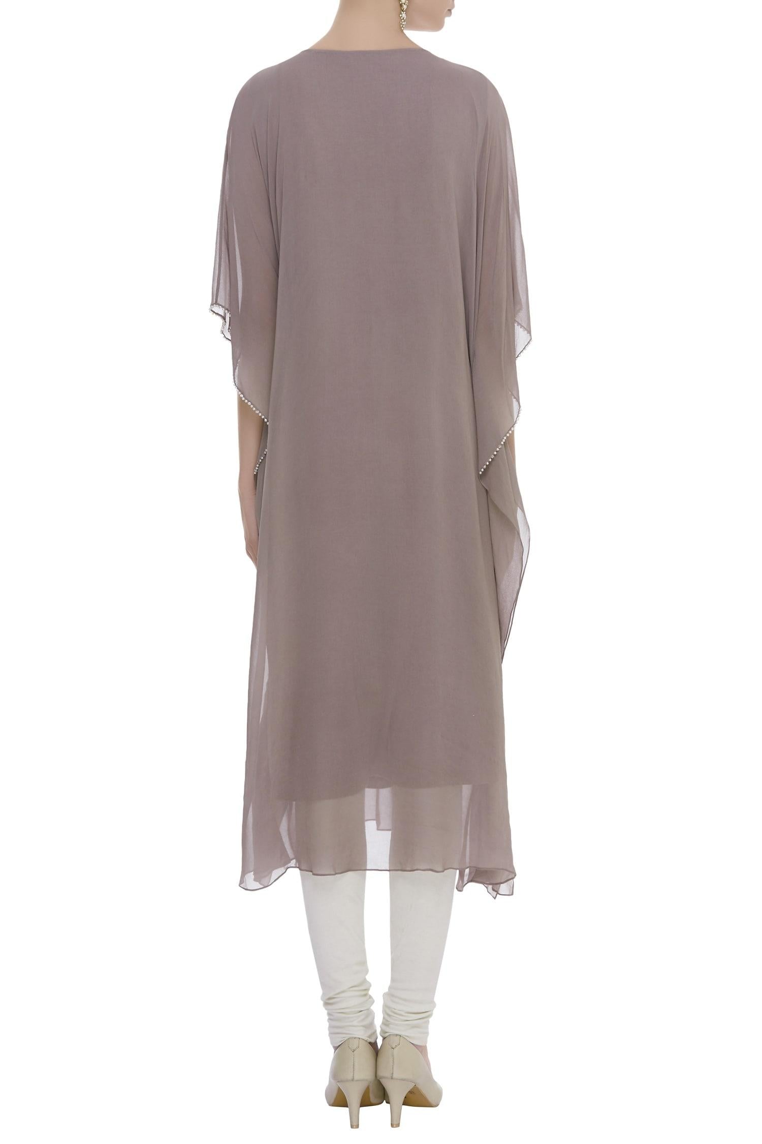 Brown Round Pearl Embellished Solid Kaftan - Designer Kurta Set