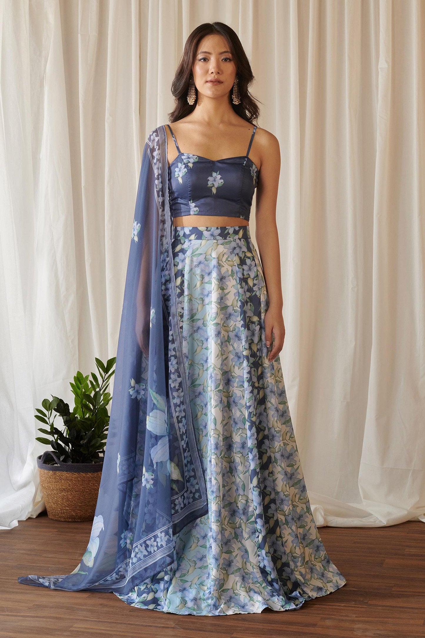 Burgundy Silk, Georgette Sequins, Embroidery Scoop Floral Gradient Lehenga Set - Designer Kurta Set