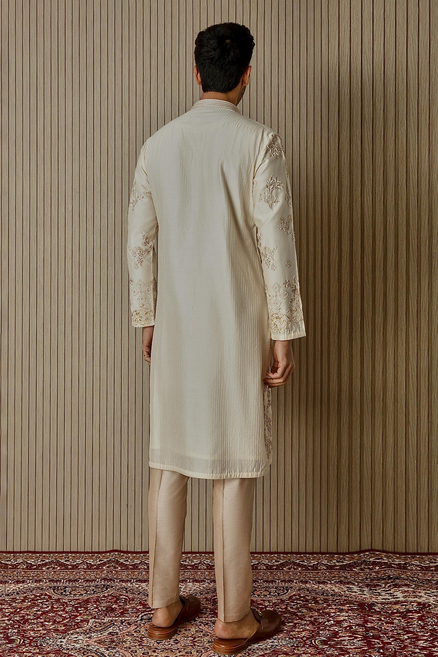 Kurta Set Cream Chanderi Silk Hand Embroidered Sequin Floral Dabka