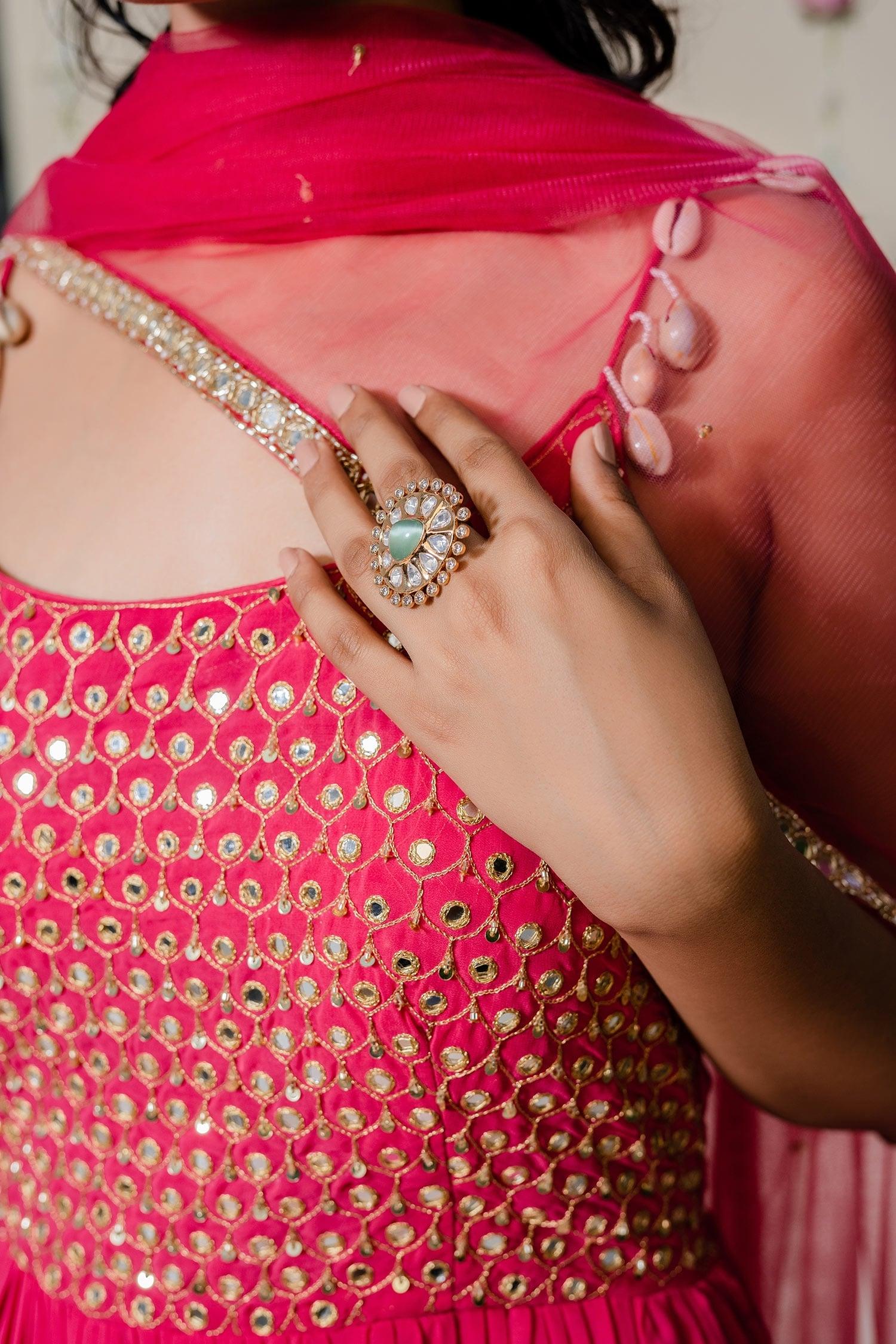 Fuchsia Georgette, Dupatta  Net Cutdana, Kasab, Hand Embroidered Anarkali With - Designer Kurta Set
