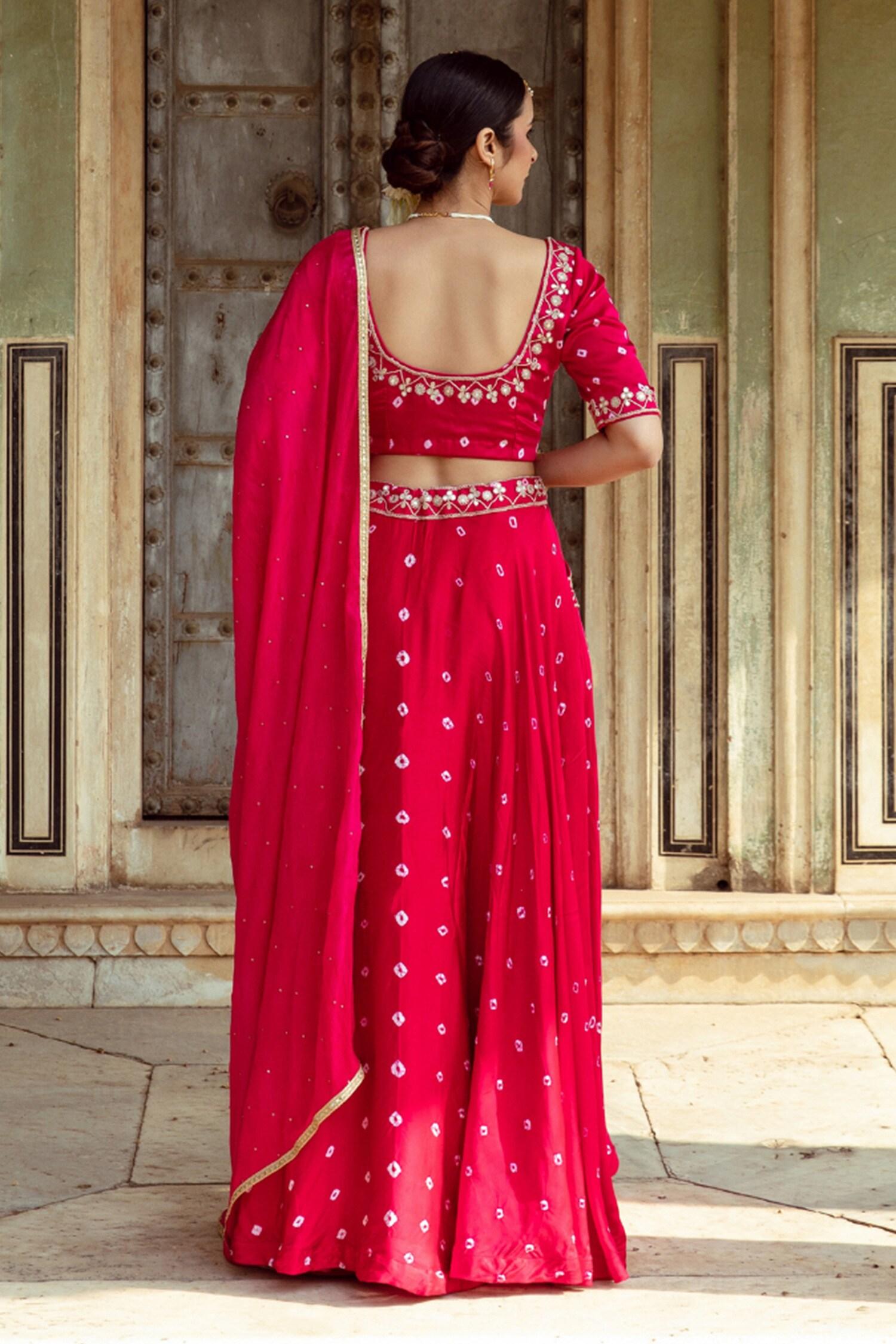 Fuchsia Satin, Silk, Chiffon Sequins, Lace Mirror Work Detailed Lehenga Set - Designer Kurta Set