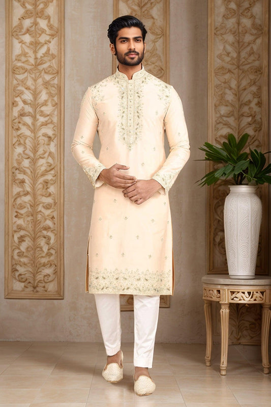 Kurta Set Gold Chanderi Embroidery Paisley