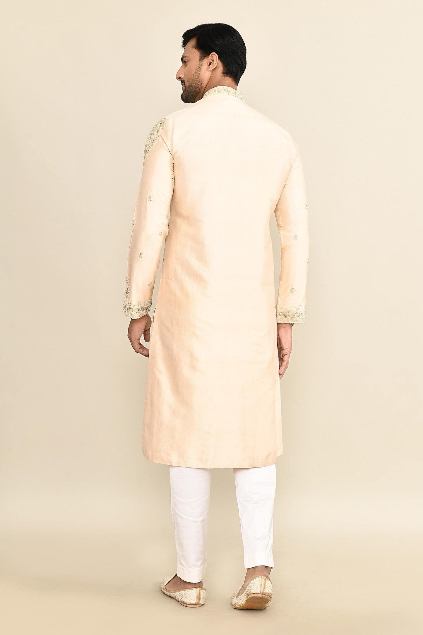 Kurta Set Gold Chanderi Embroidery Paisley