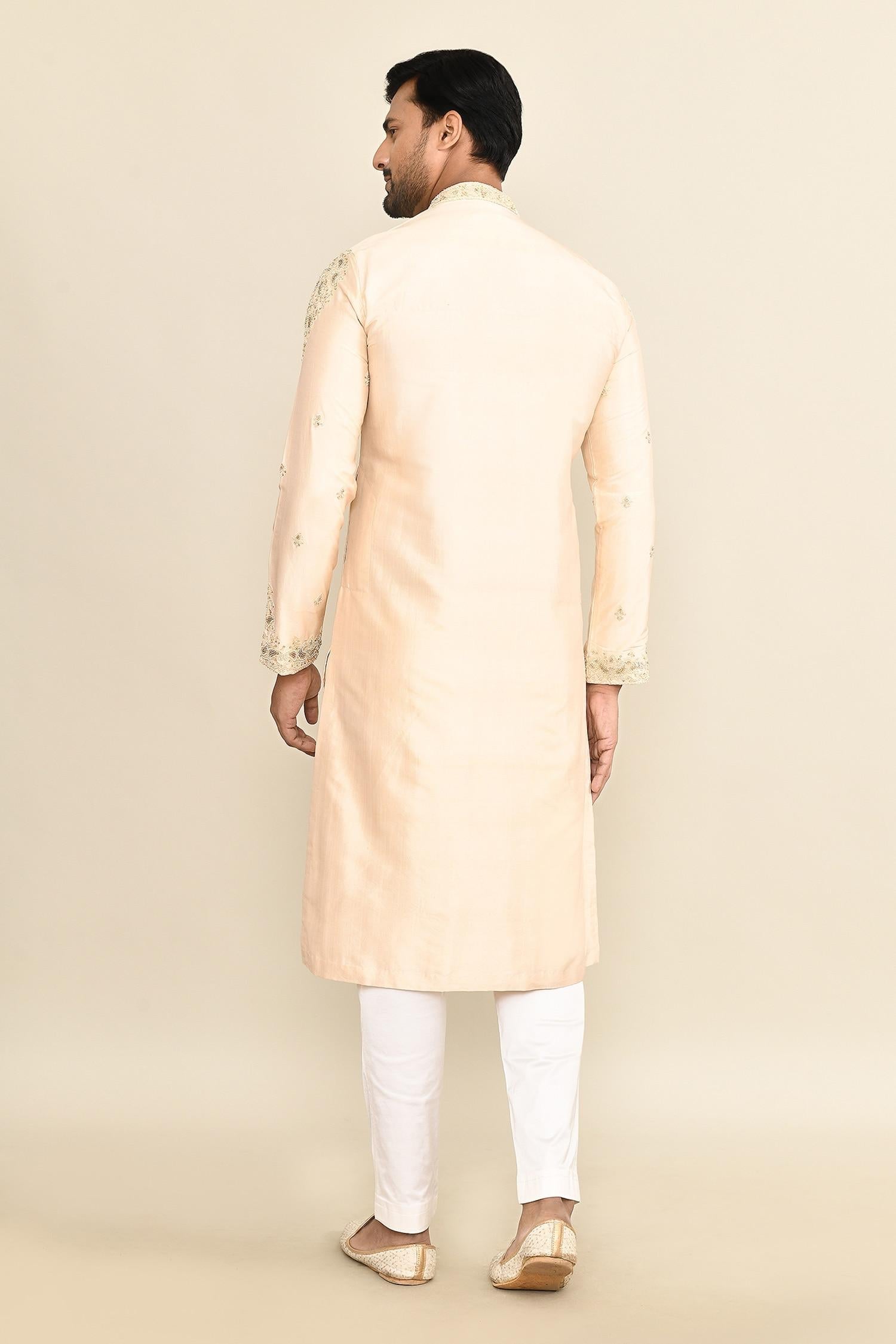 Kurta Set Gold Chanderi Embroidery Paisley