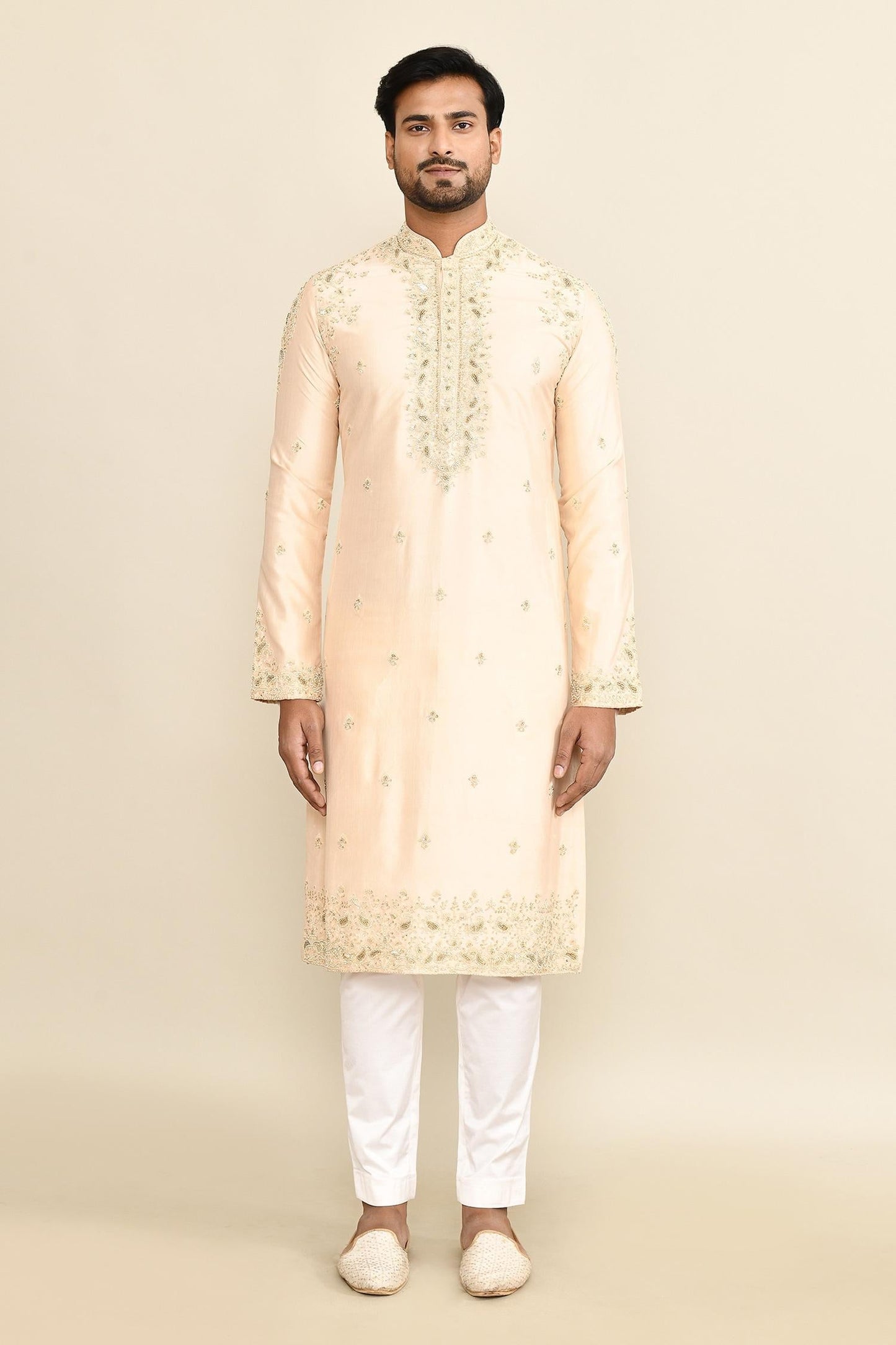 Kurta Set Gold Chanderi Embroidery Paisley