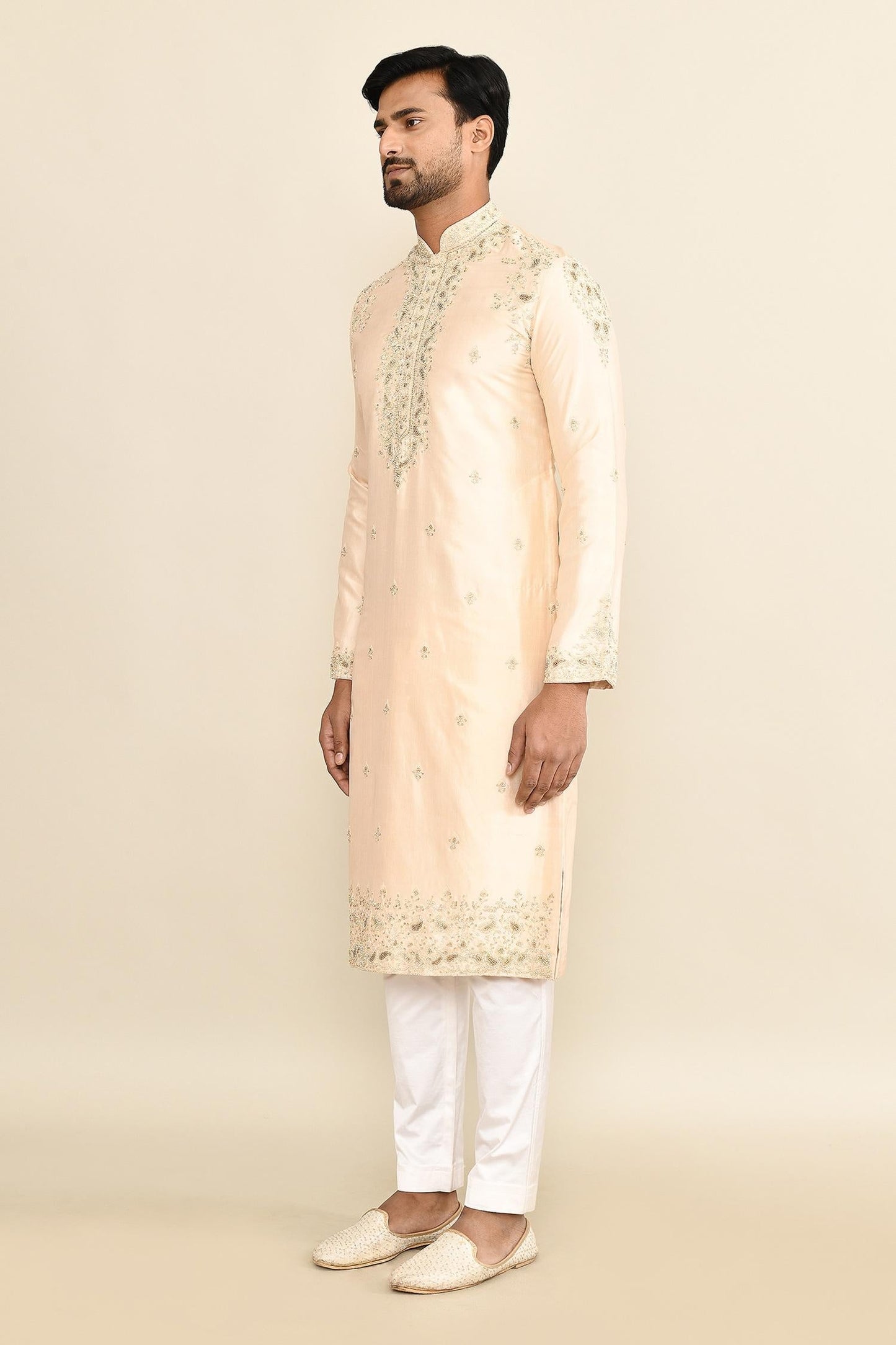 Kurta Set Gold Chanderi Embroidery Paisley