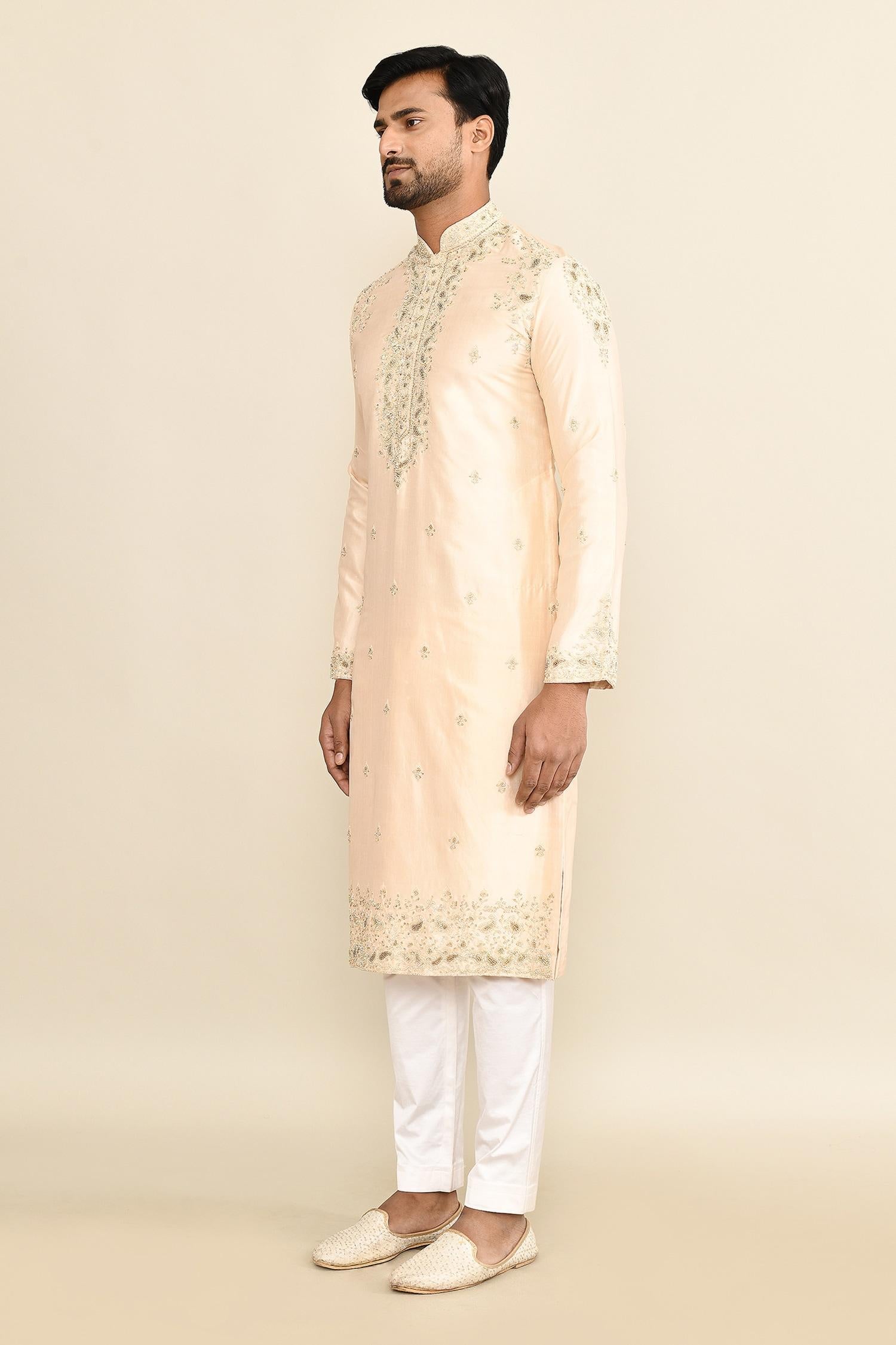 Kurta Set Gold Chanderi Embroidery Paisley