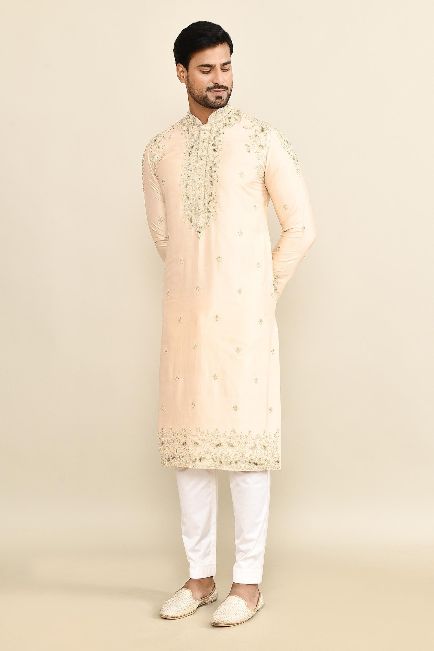 Kurta Set Gold Chanderi Embroidery Paisley