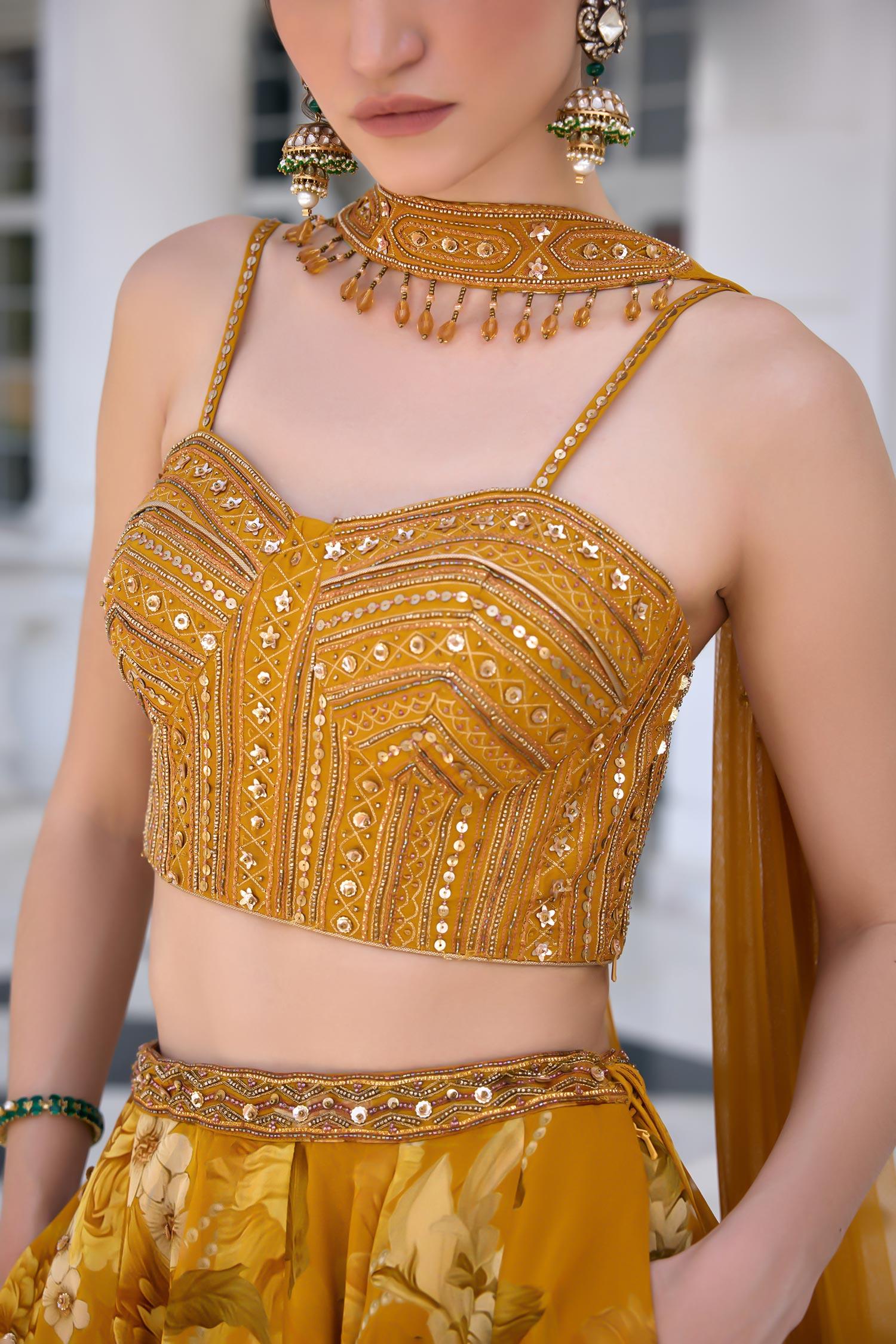 Gold Organza, Net Sequins, Beads Sweetheart Neck Cyntia Yellow Lehenga Set - Designer Kurta Set
