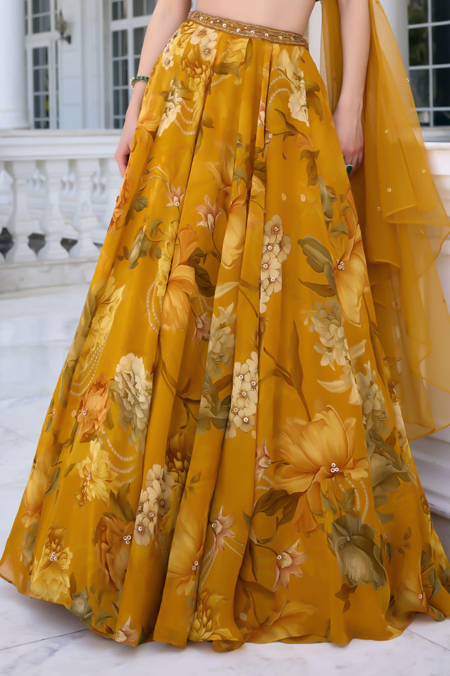 Gold Organza, Net Sequins, Beads Sweetheart Neck Cyntia Yellow Lehenga Set - Designer Kurta Set