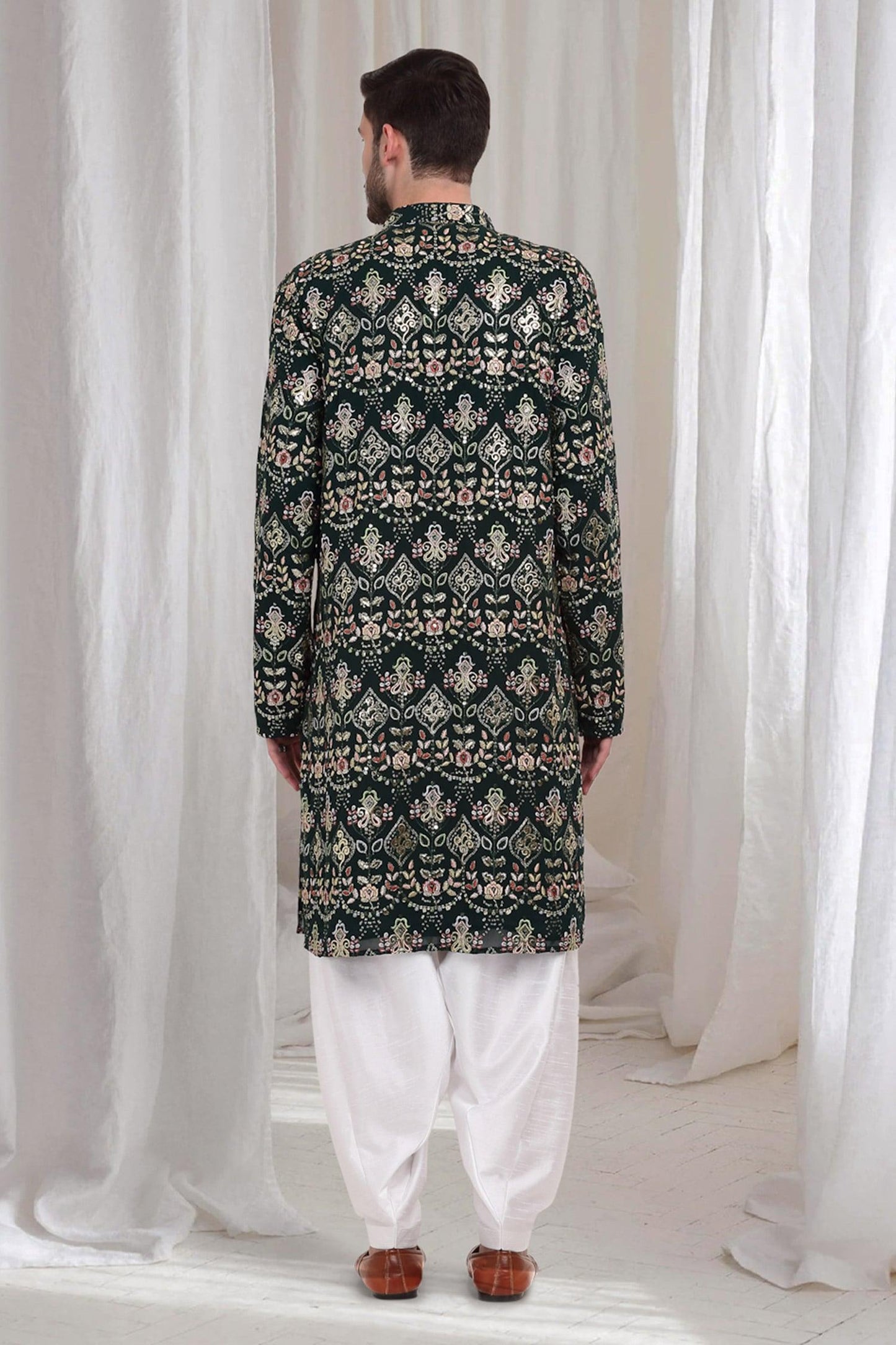 Kurta With Patiala Green Cotton Sequins Embroidery Krish