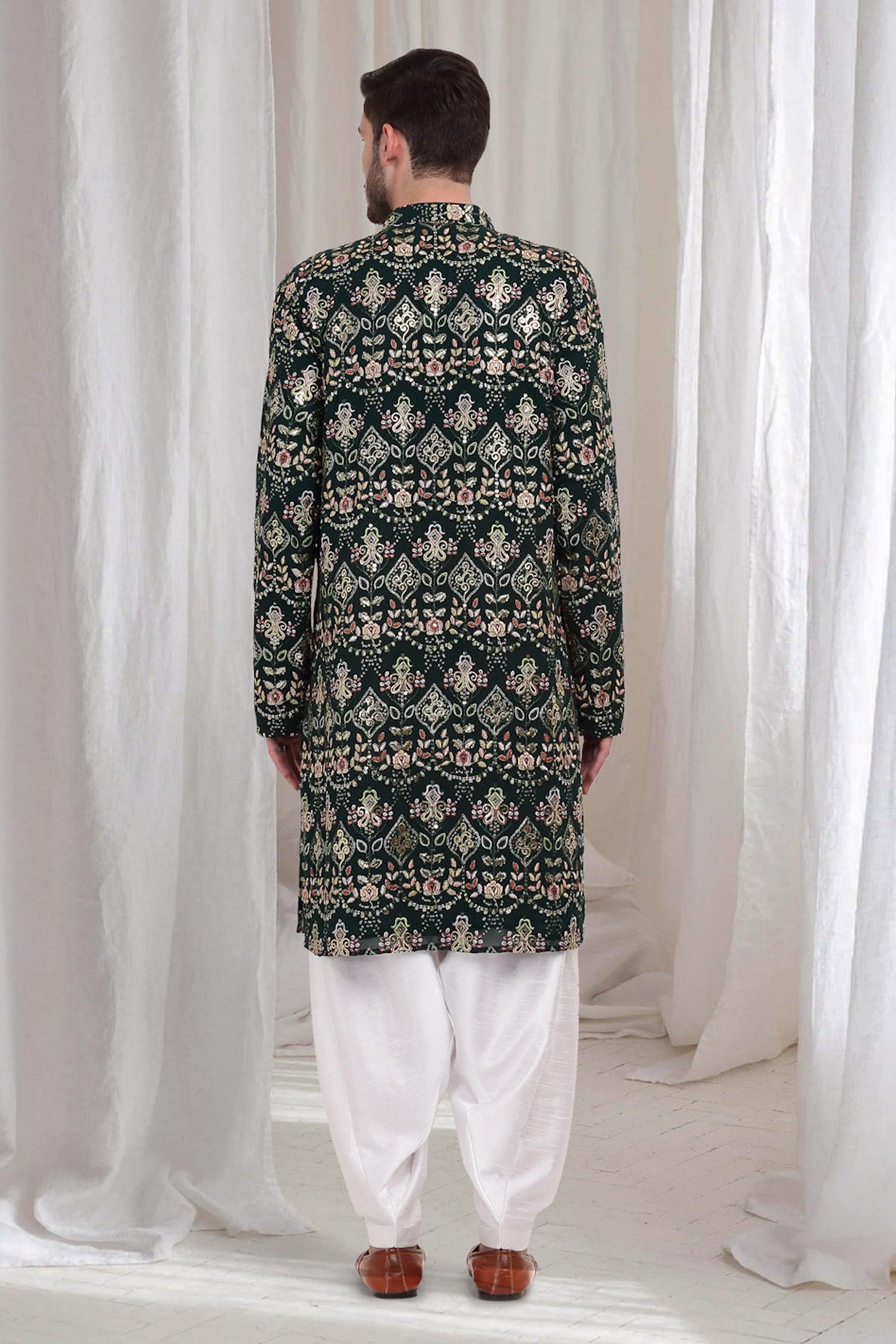 Kurta With Patiala Green Cotton Sequins Embroidery Krish