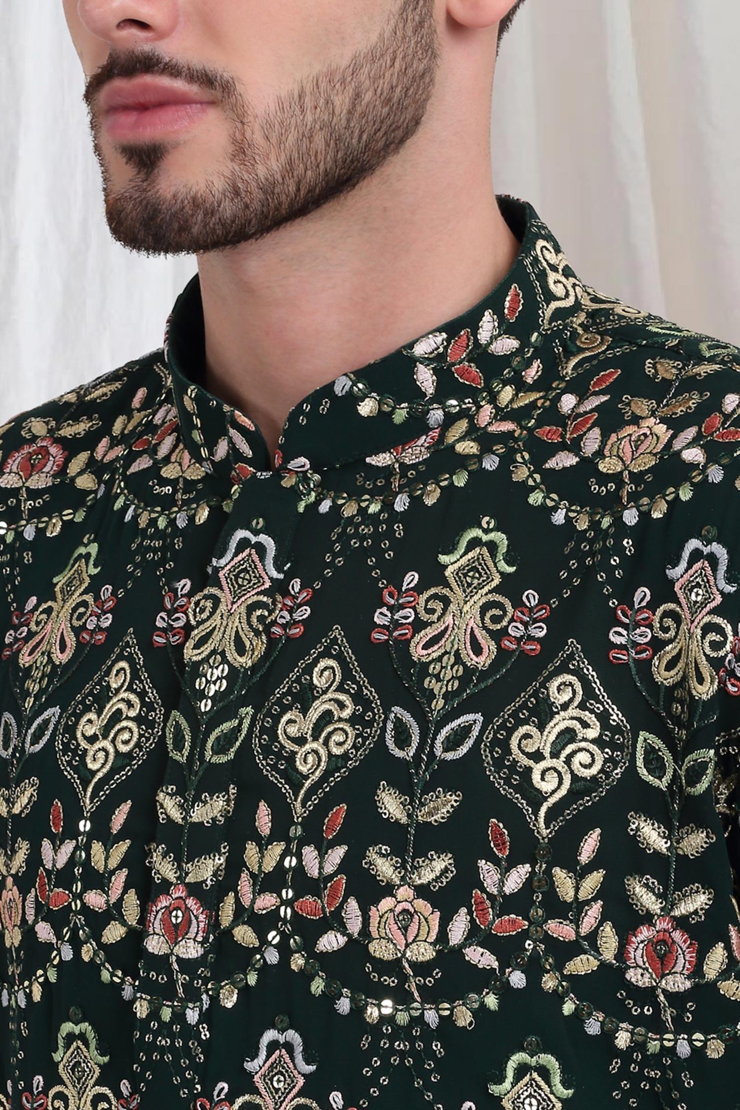 Kurta With Patiala Green Cotton Sequins Embroidery Krish