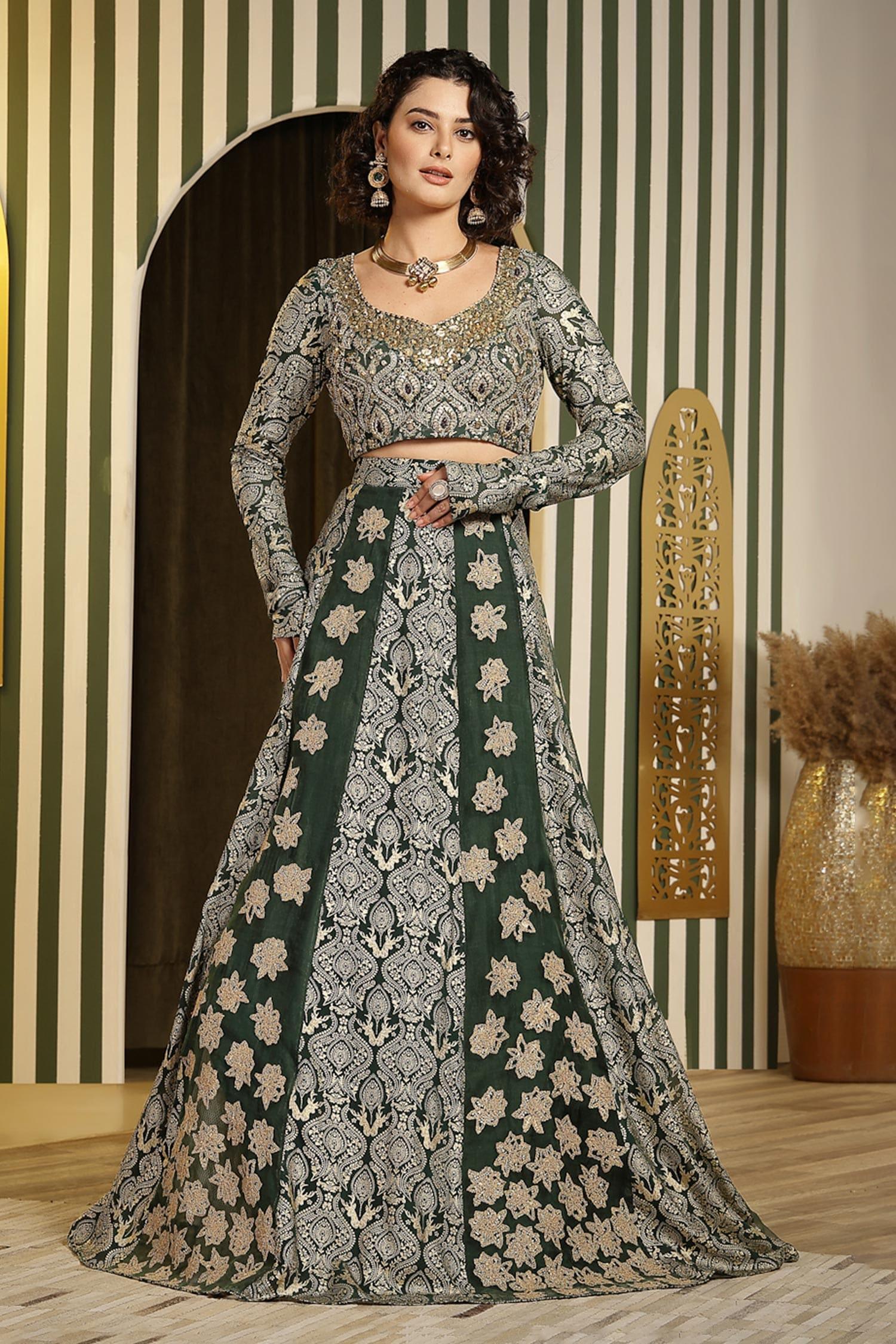 Green Georgette, Organza Gota Patti, Mughal Floral Embellished Lehenga Set - Designer Kurta Set