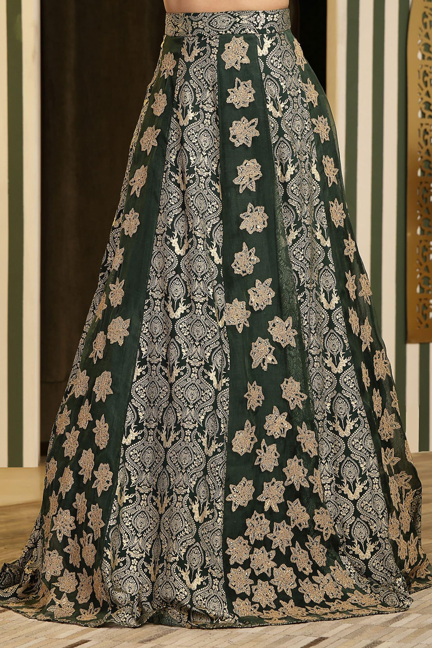 Green Georgette, Organza Gota Patti, Mughal Floral Embellished Lehenga Set - Designer Kurta Set