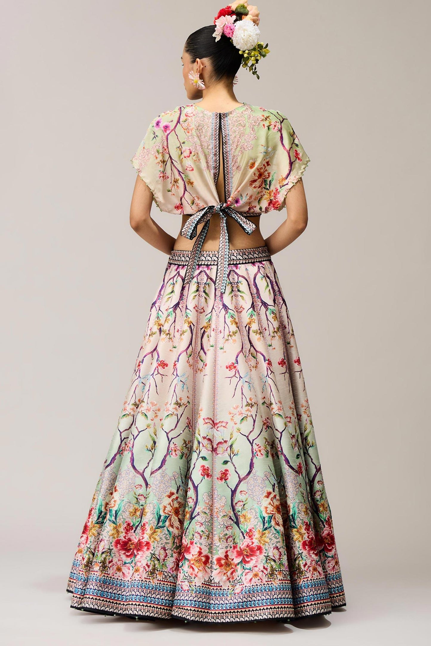 Green Neerja Leela With Blouse Crystallised Printed And Crop Top - Designer Kurta Set