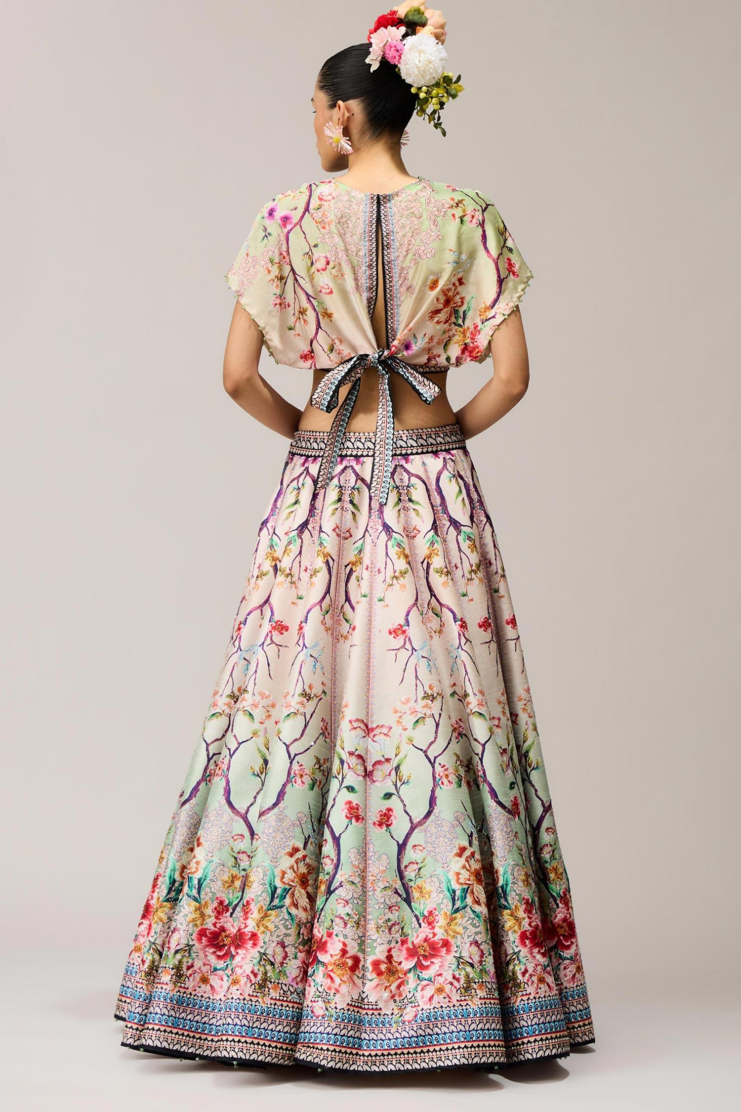 Green Neerja Leela With Blouse Crystallised Printed And Crop Top - Designer Kurta Set