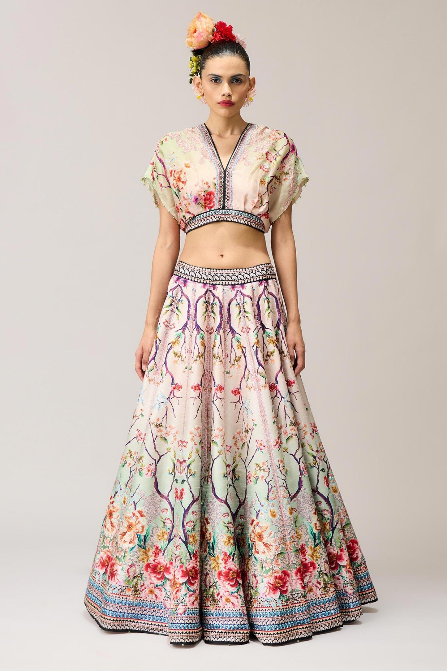 Green Neerja Leela With Blouse Crystallised Printed And Crop Top - Designer Kurta Set