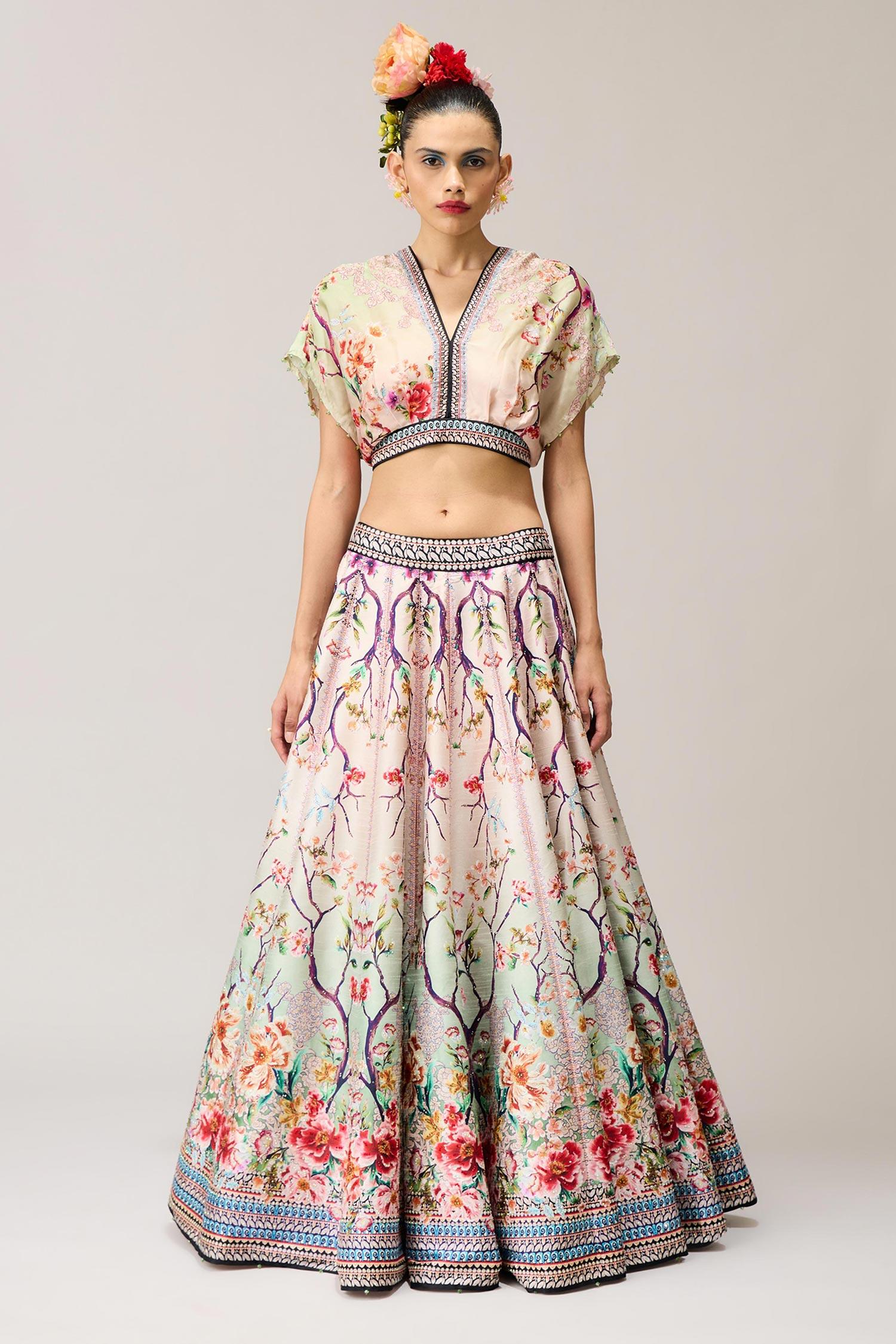 Green Neerja Leela With Blouse Crystallised Printed And Crop Top - Designer Kurta Set