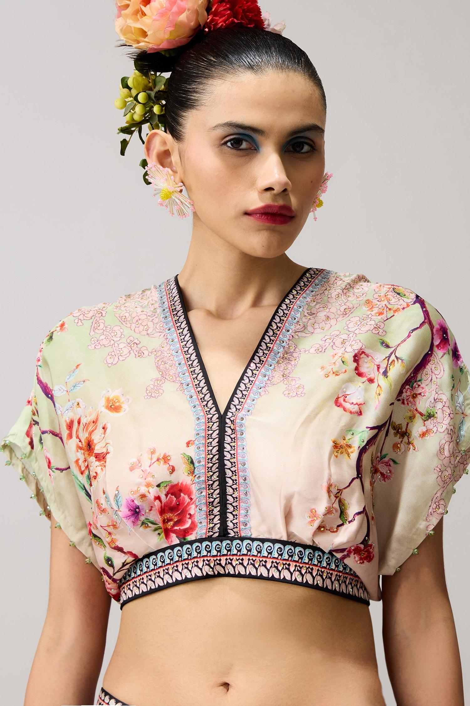 Green Neerja Leela With Blouse Crystallised Printed And Crop Top - Designer Kurta Set