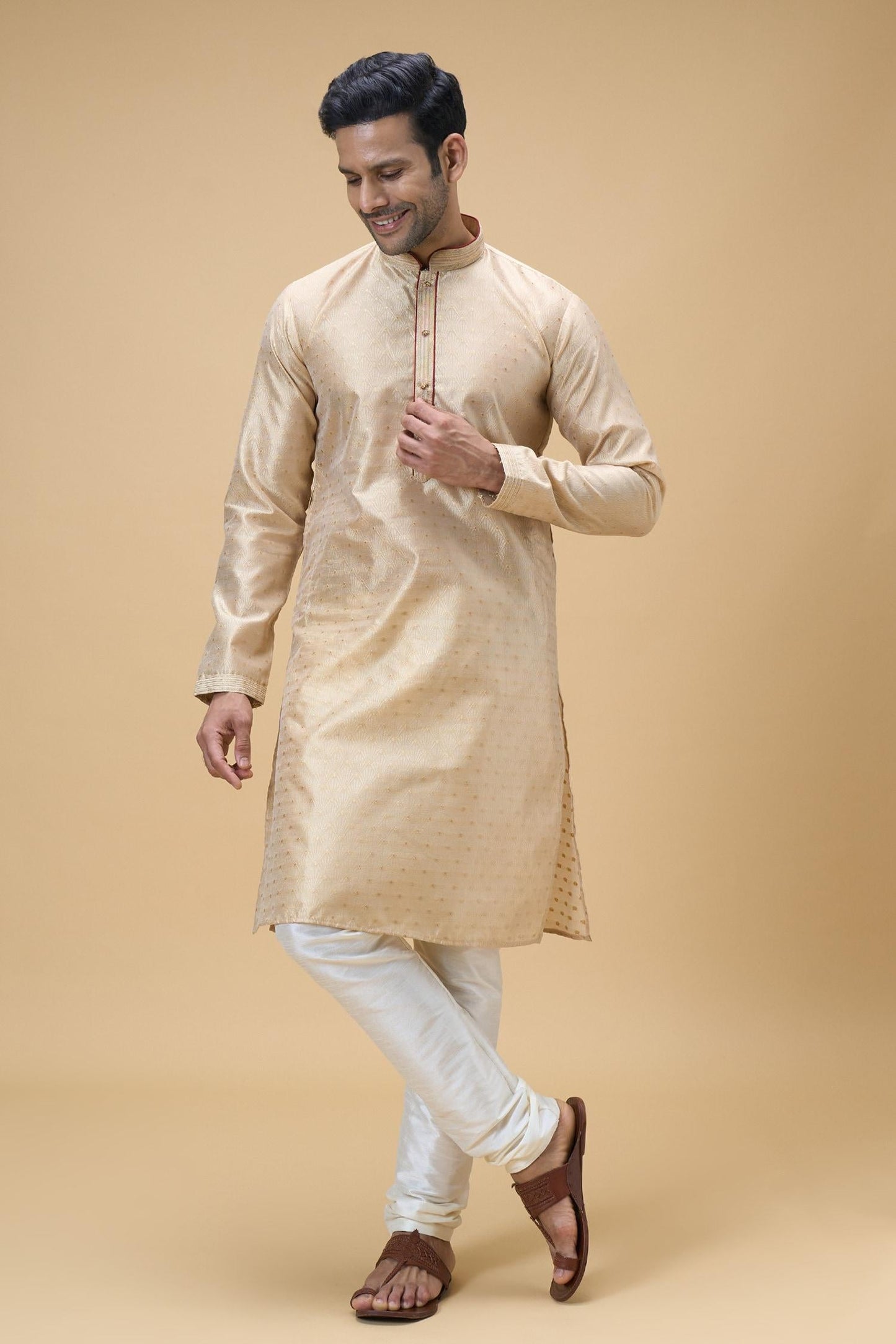 Kurta With Churidar Grey Jacquard Silk Ray Bloom Woven