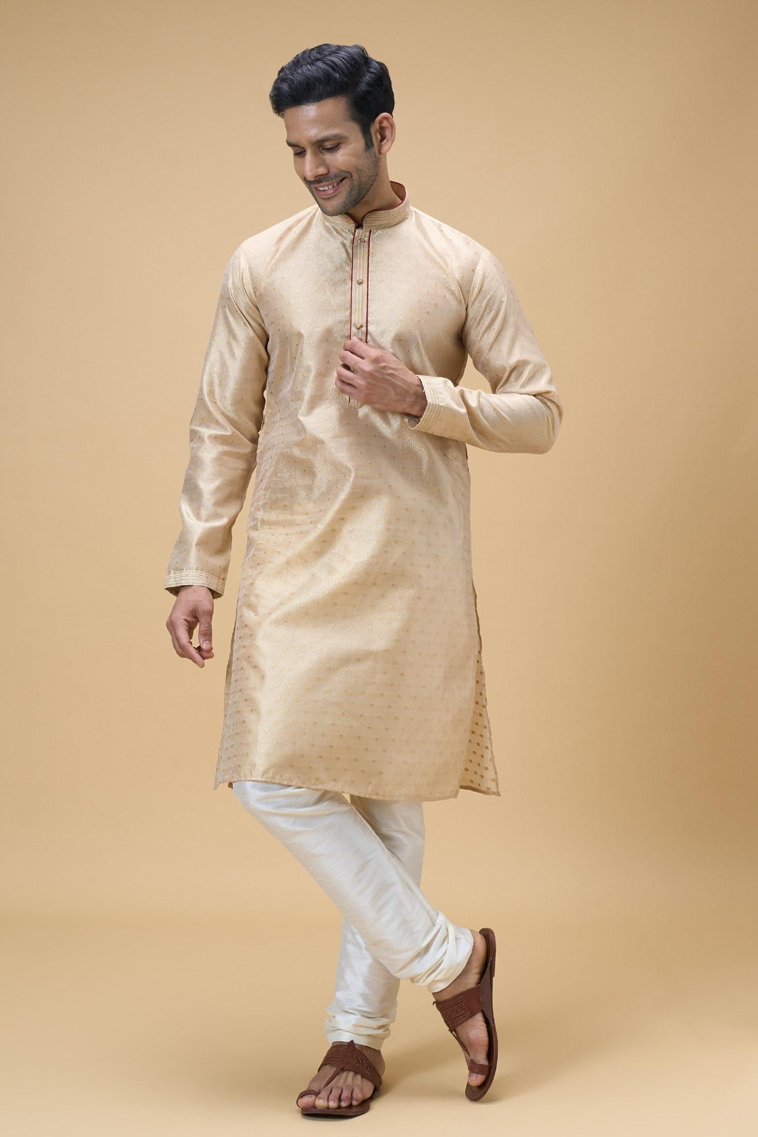 Kurta With Churidar Grey Jacquard Silk Ray Bloom Woven