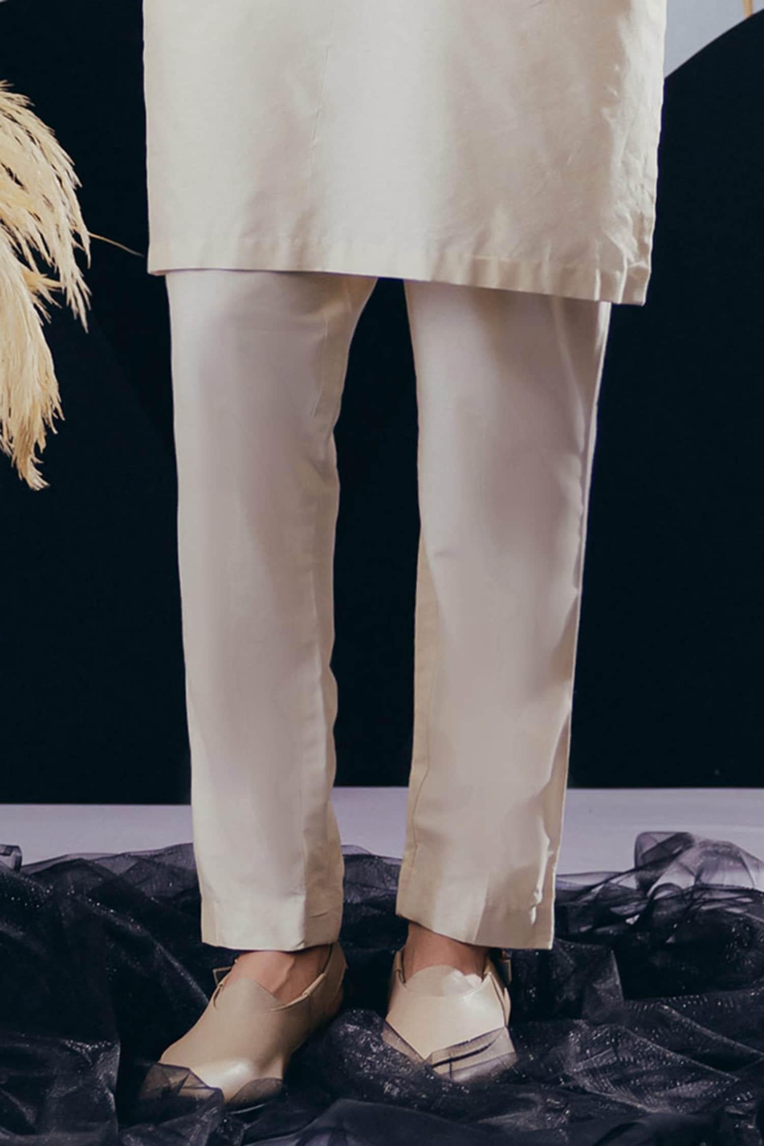 Kurta Pant Set Ivory Cotton Silk Designer