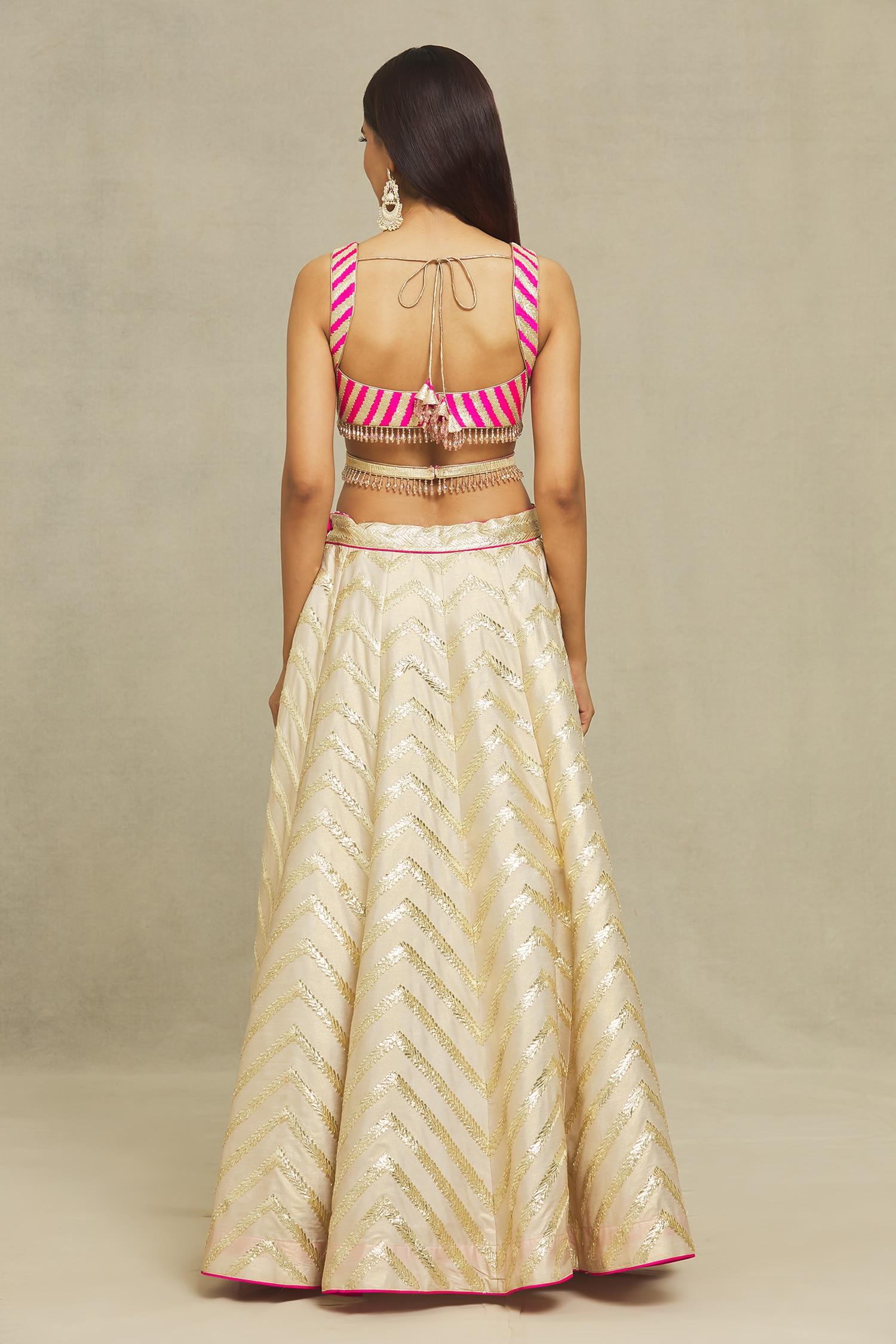 Ivory Silk Gota Patti Asymmetric Embroidered Bridal Lehenga Set - Designer Kurta Set