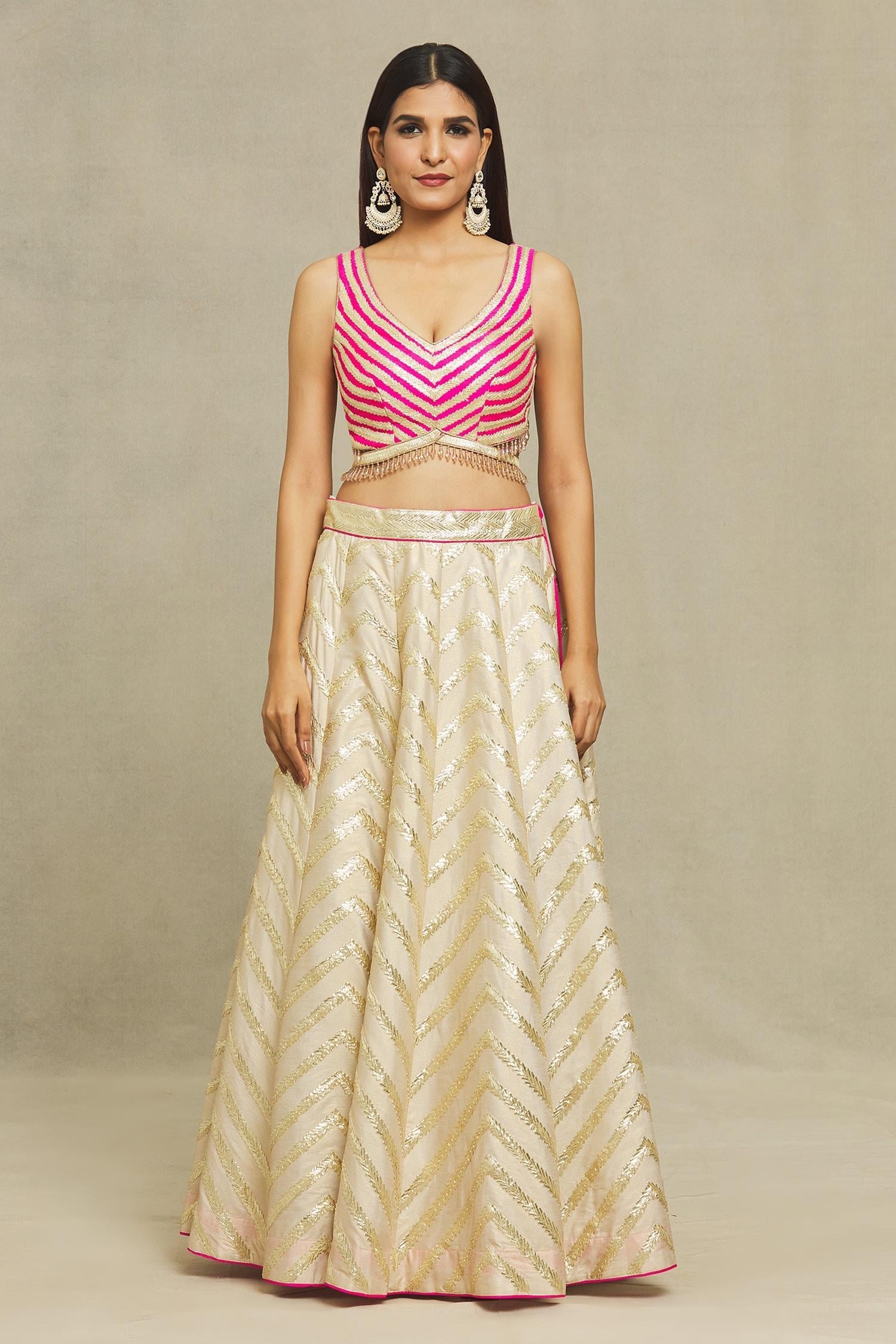 Ivory Silk Gota Patti Asymmetric Embroidered Bridal Lehenga Set - Designer Kurta Set