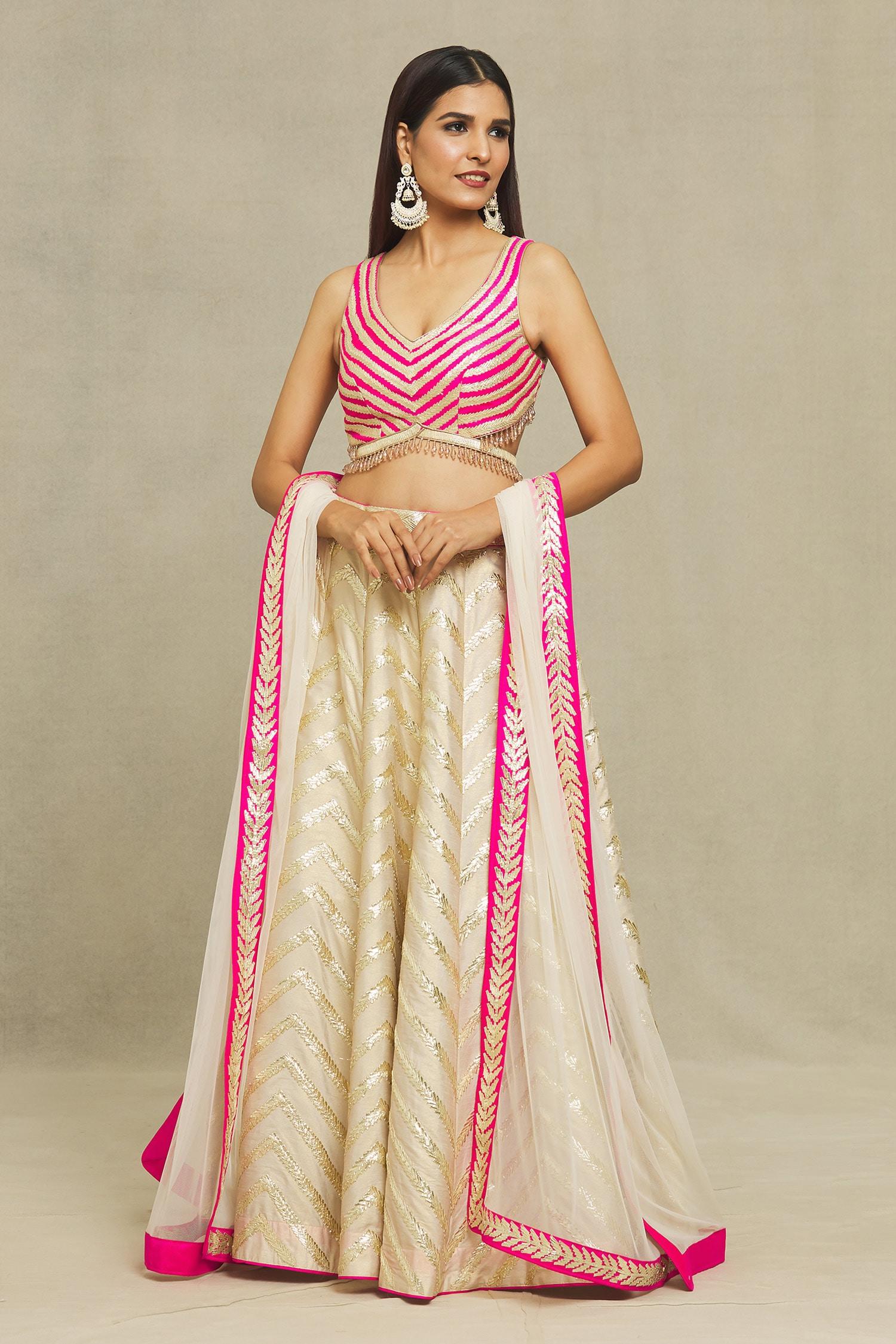 Ivory Silk Gota Patti Asymmetric Embroidered Bridal Lehenga Set - Designer Kurta Set