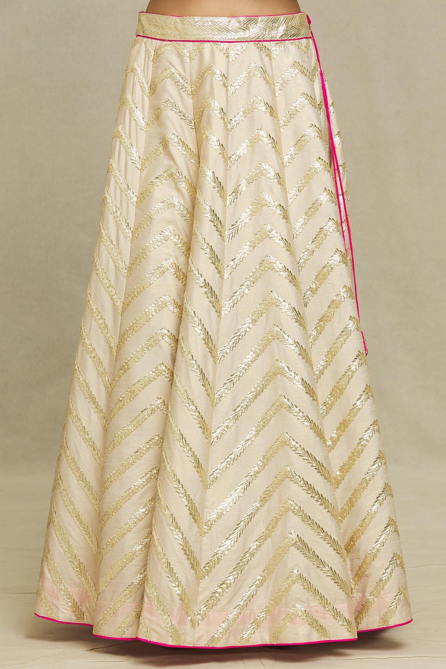 Ivory Silk Gota Patti Asymmetric Embroidered Bridal Lehenga Set - Designer Kurta Set