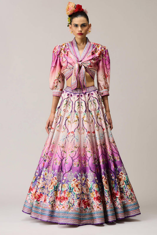 Lavender Polyester, Dupion, Rubali Leela And Pink Printed - Designer Kurta Set