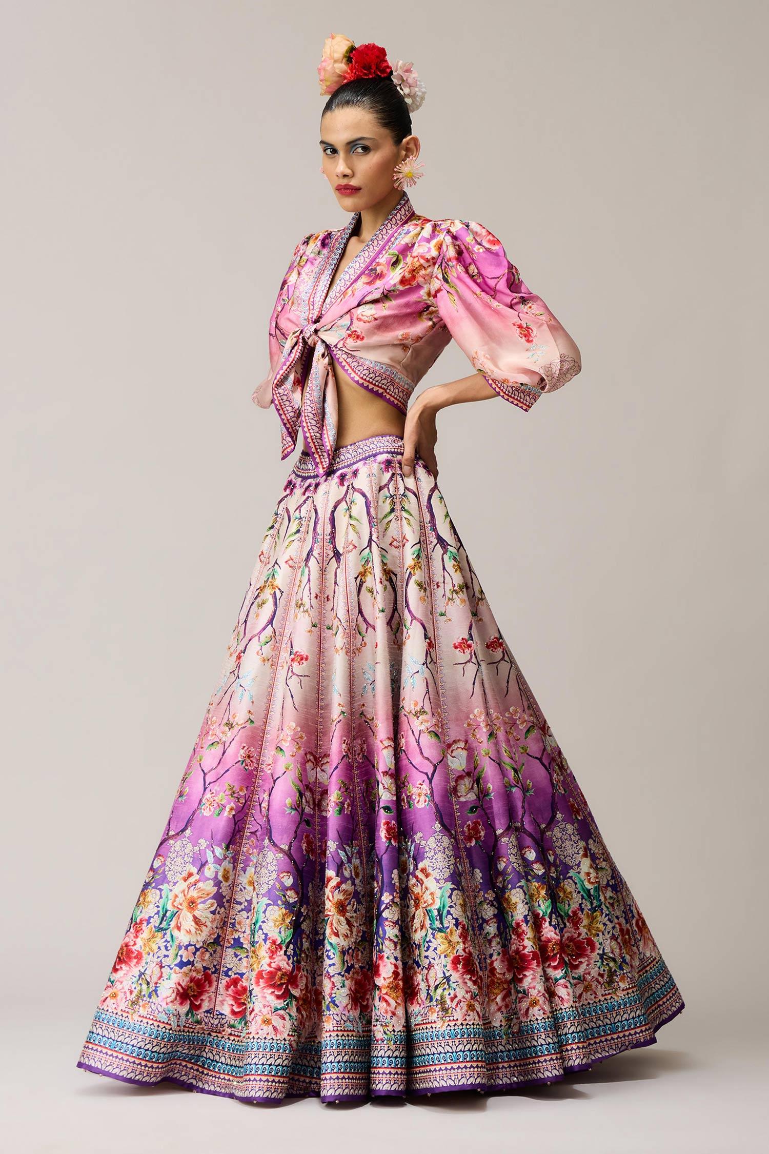 Lavender Polyester, Dupion, Rubali Leela And Pink Printed - Designer Kurta Set