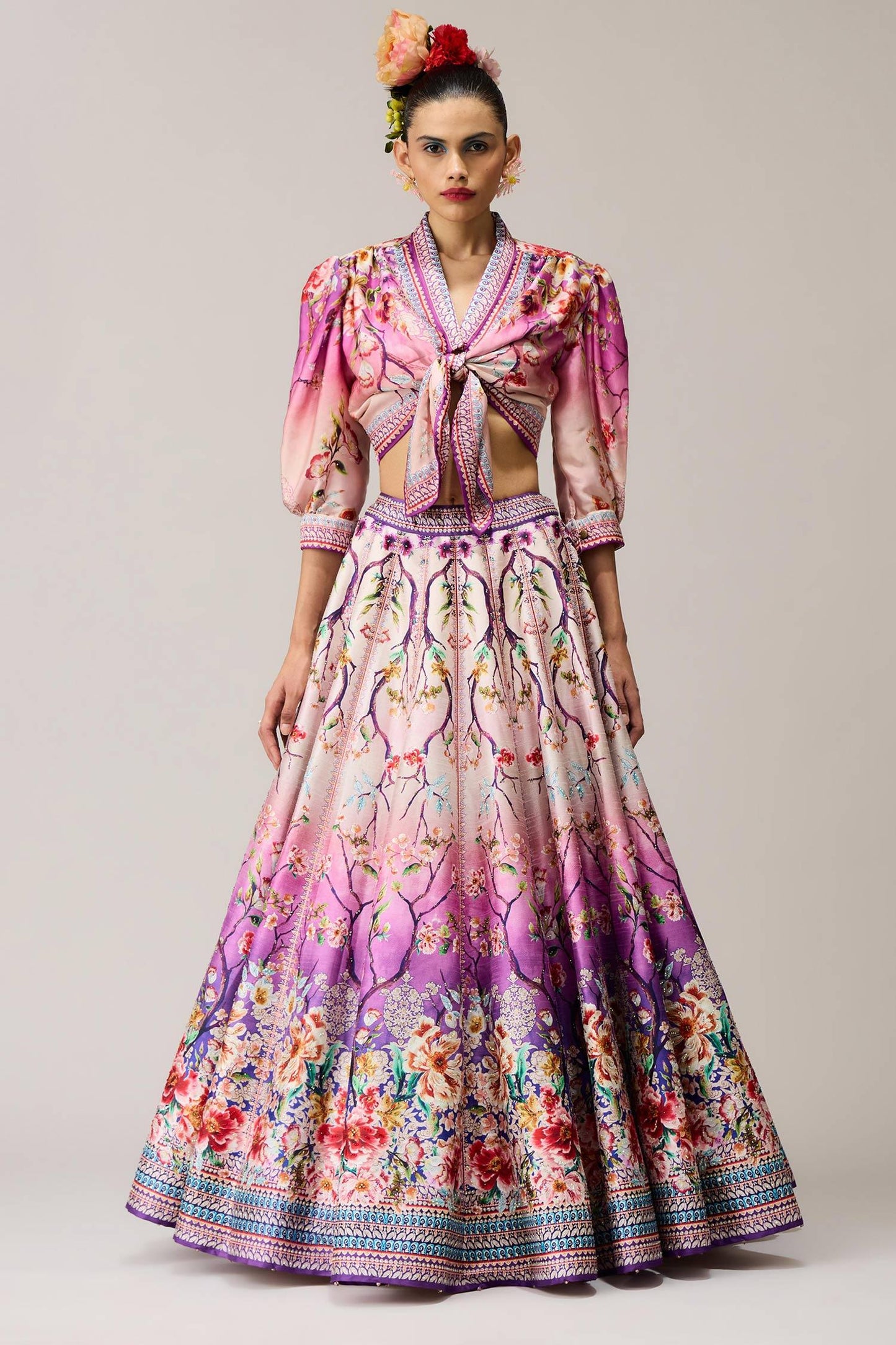 Lavender Polyester, Dupion, Rubali Leela And Pink Printed - Designer Kurta Set