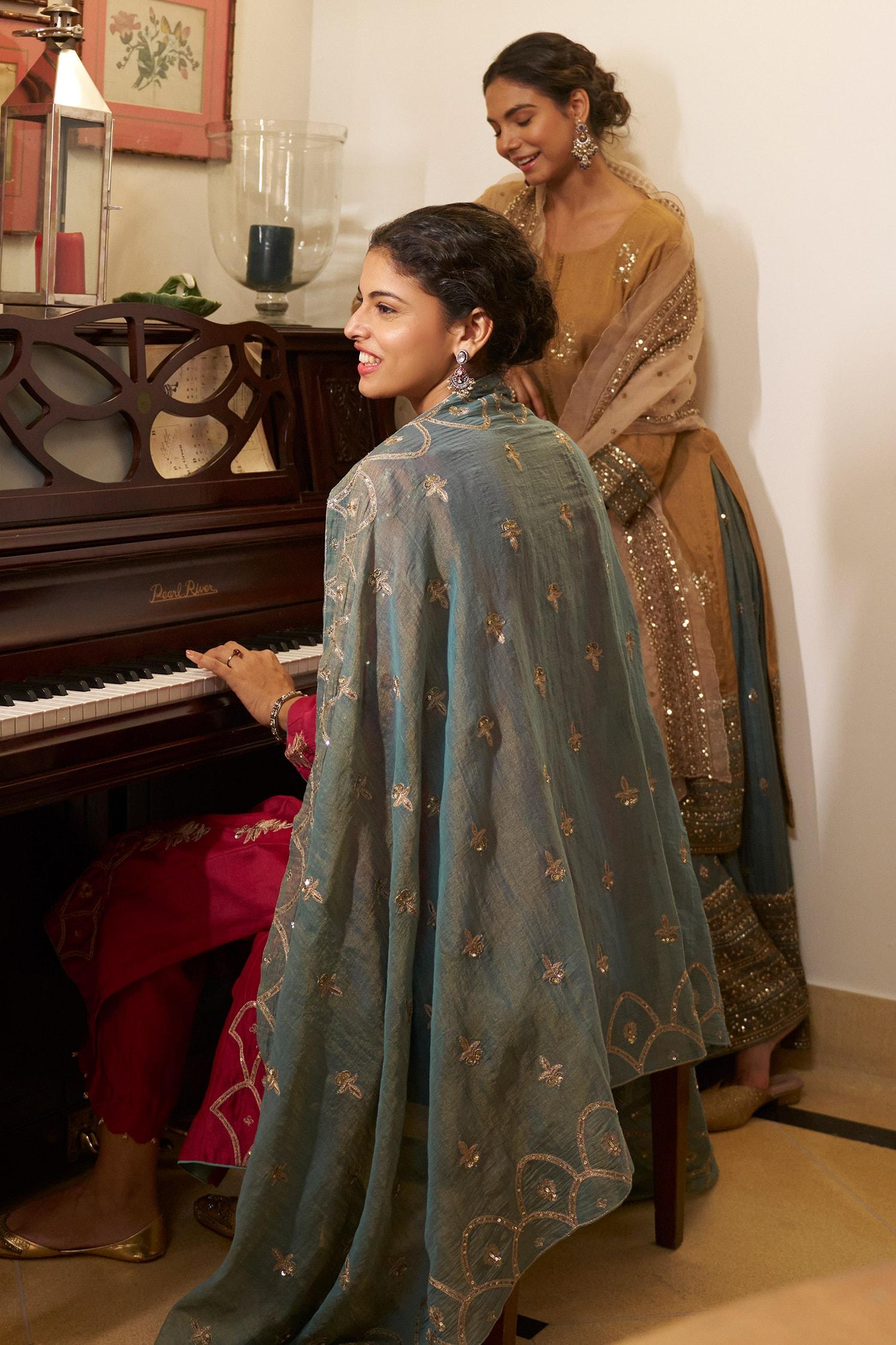 Magenta Chanderi, Tissue Pearls, Sequins Round Flower Embroidered Anarkali Set - Designer Kurta Set