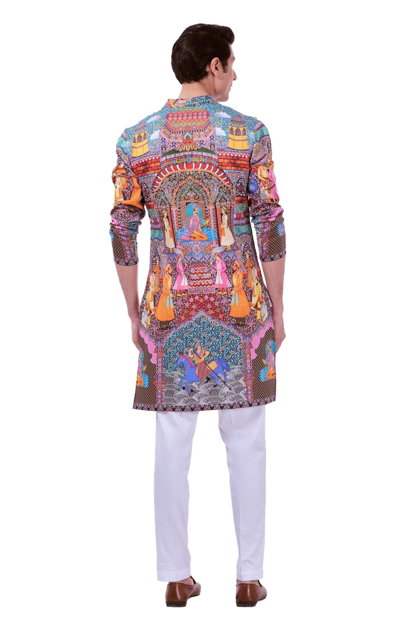 Kurta Set Multi Color Silk Cotton Embroidery Royal Raj-darbar Print