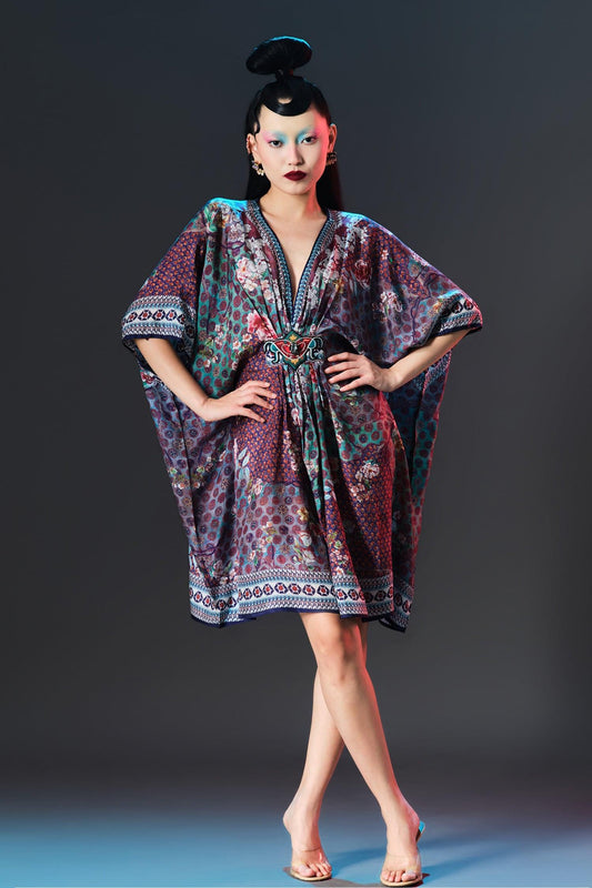 Multi Color Silk V-neck Maya Print Designer - Designer Kurta Set