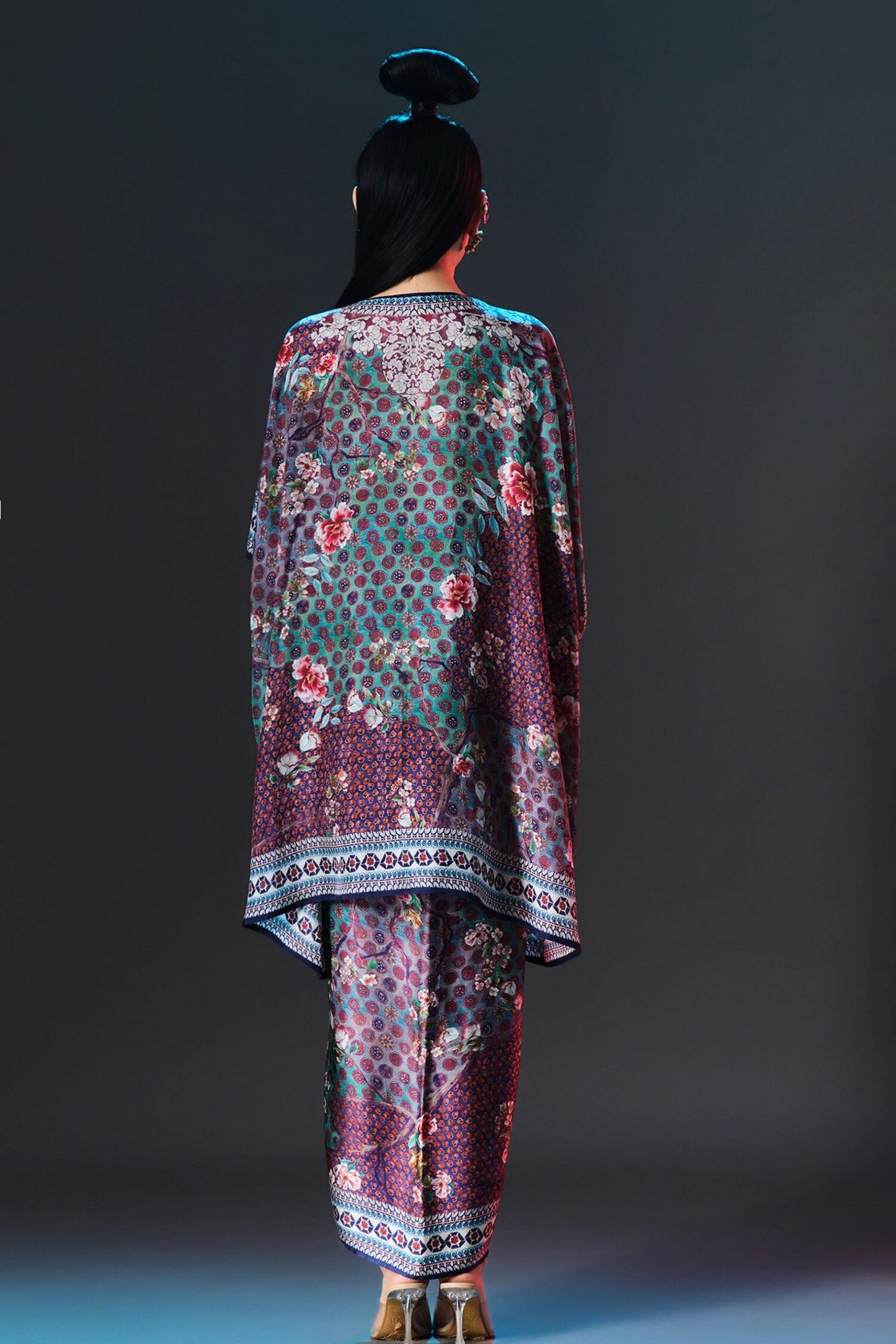 Multi Color Silk V-neck Maya Print Designer - Designer Kurta Set