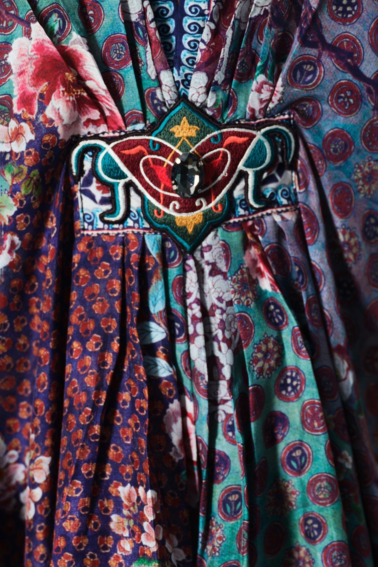 Multi Color Silk V-neck Maya Print Designer - Designer Kurta Set