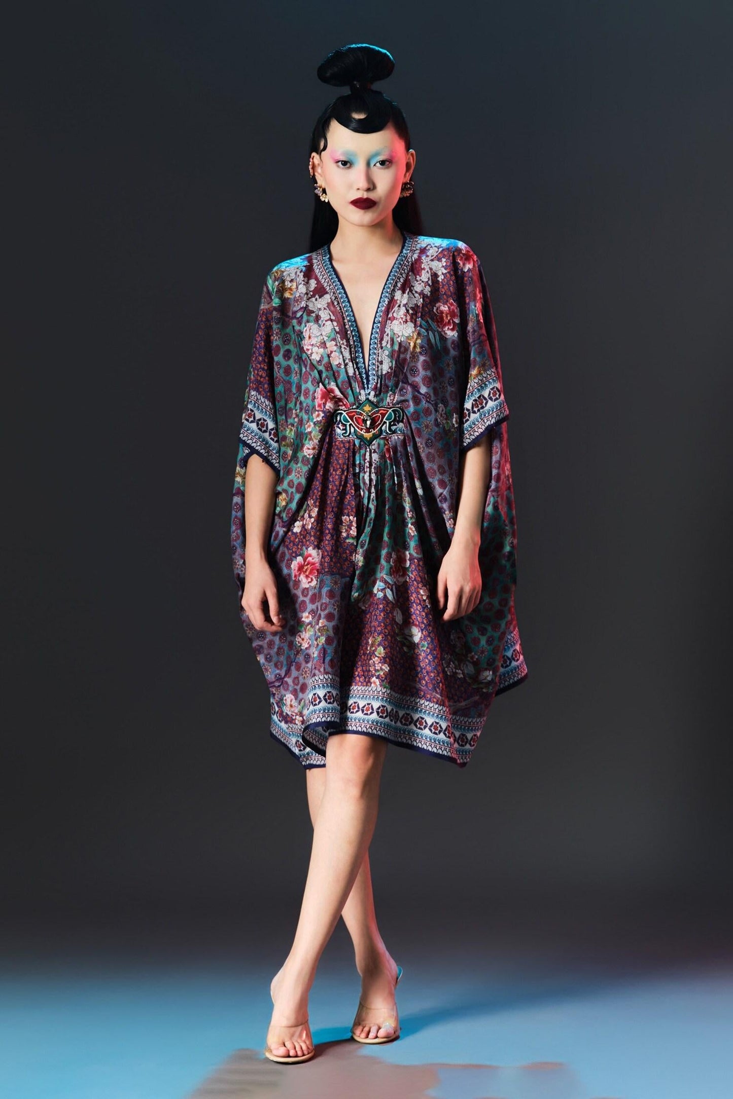 Multi Color Silk V-neck Maya Print Designer - Designer Kurta Set
